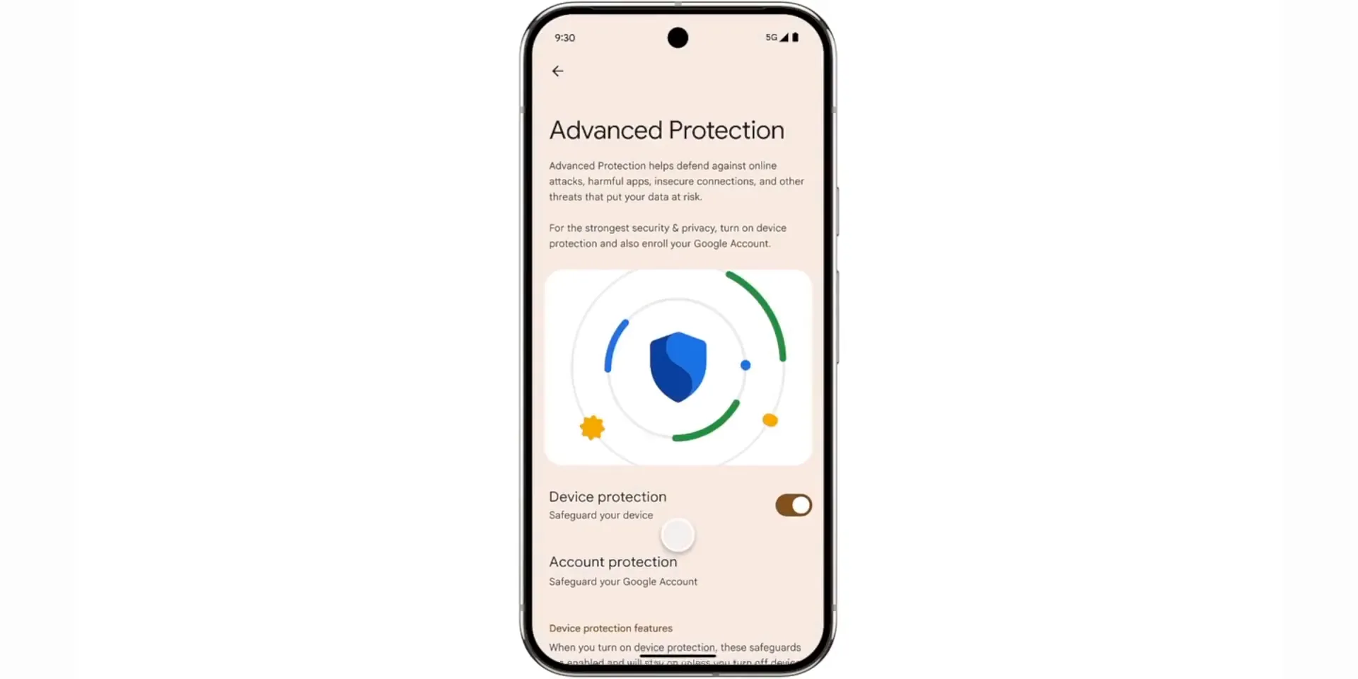 Advanced protection toggle in Android 16 settings