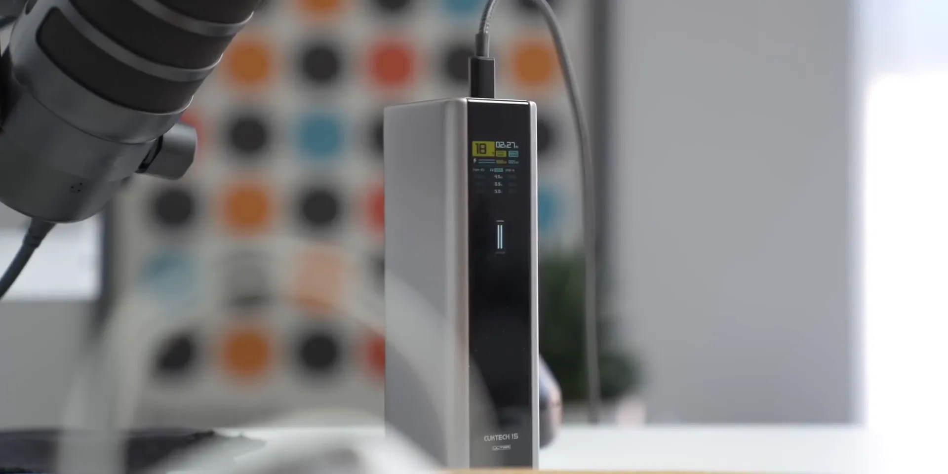 CUKTECH 15 Ultra power bank showcasing ports and display