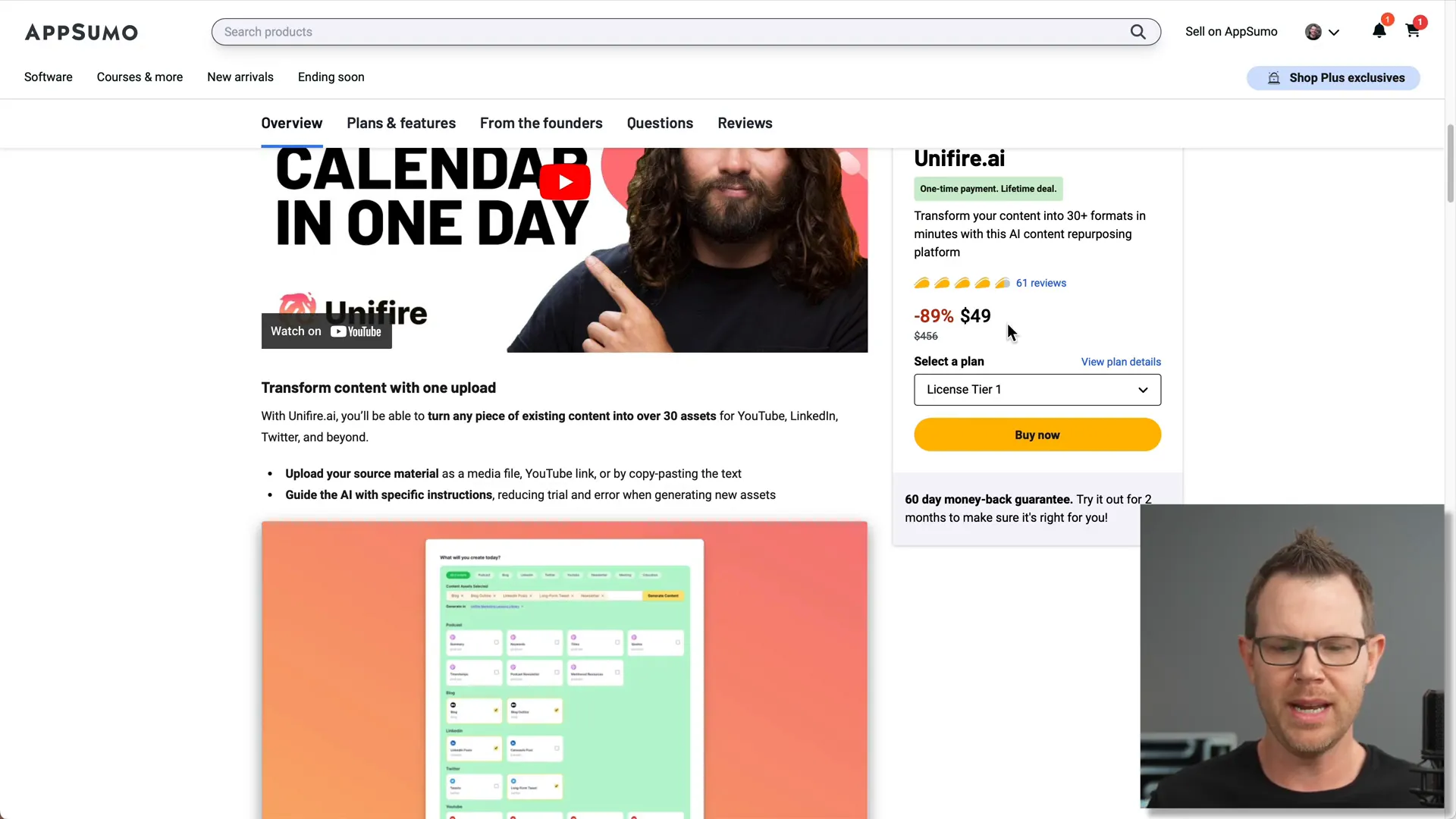 Unifire.ai pricing tiers on AppSumo