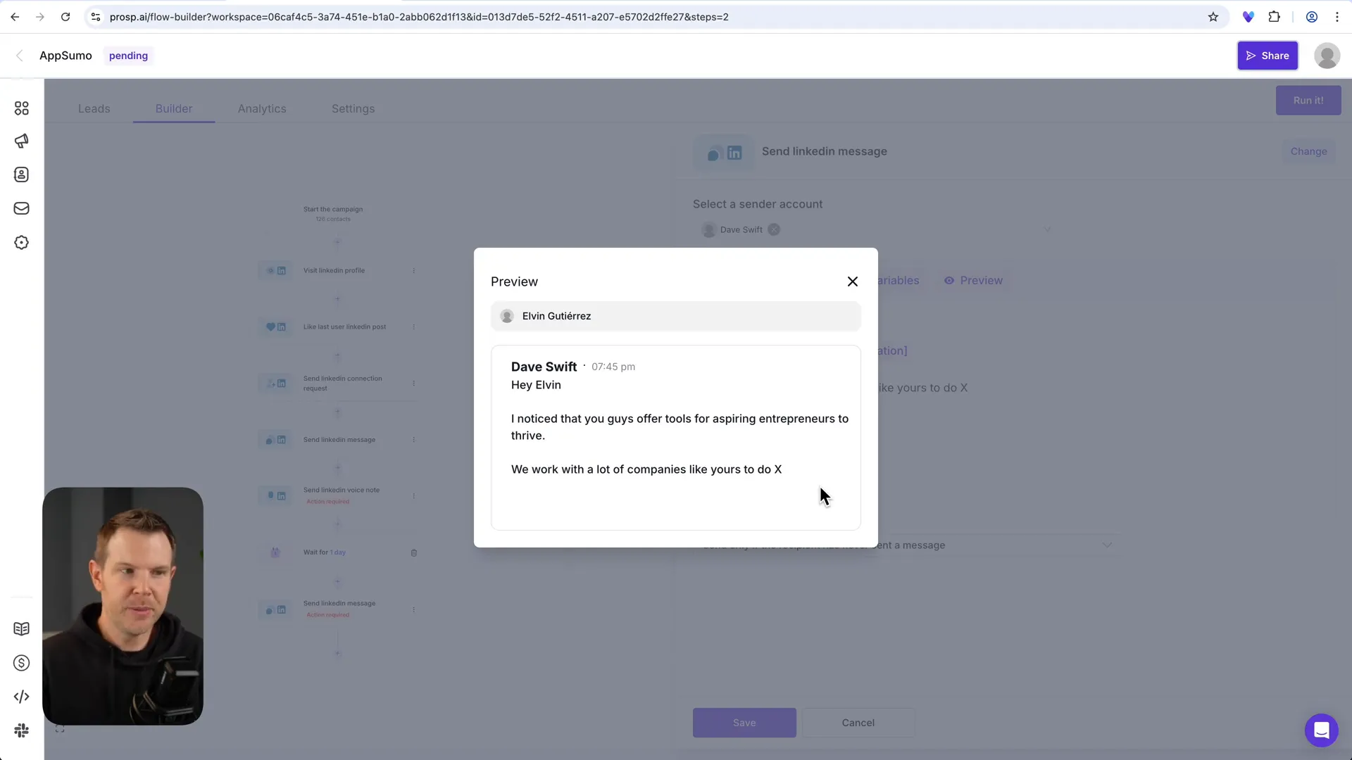 AI prompt editor for personalized LinkedIn messages in Prosp