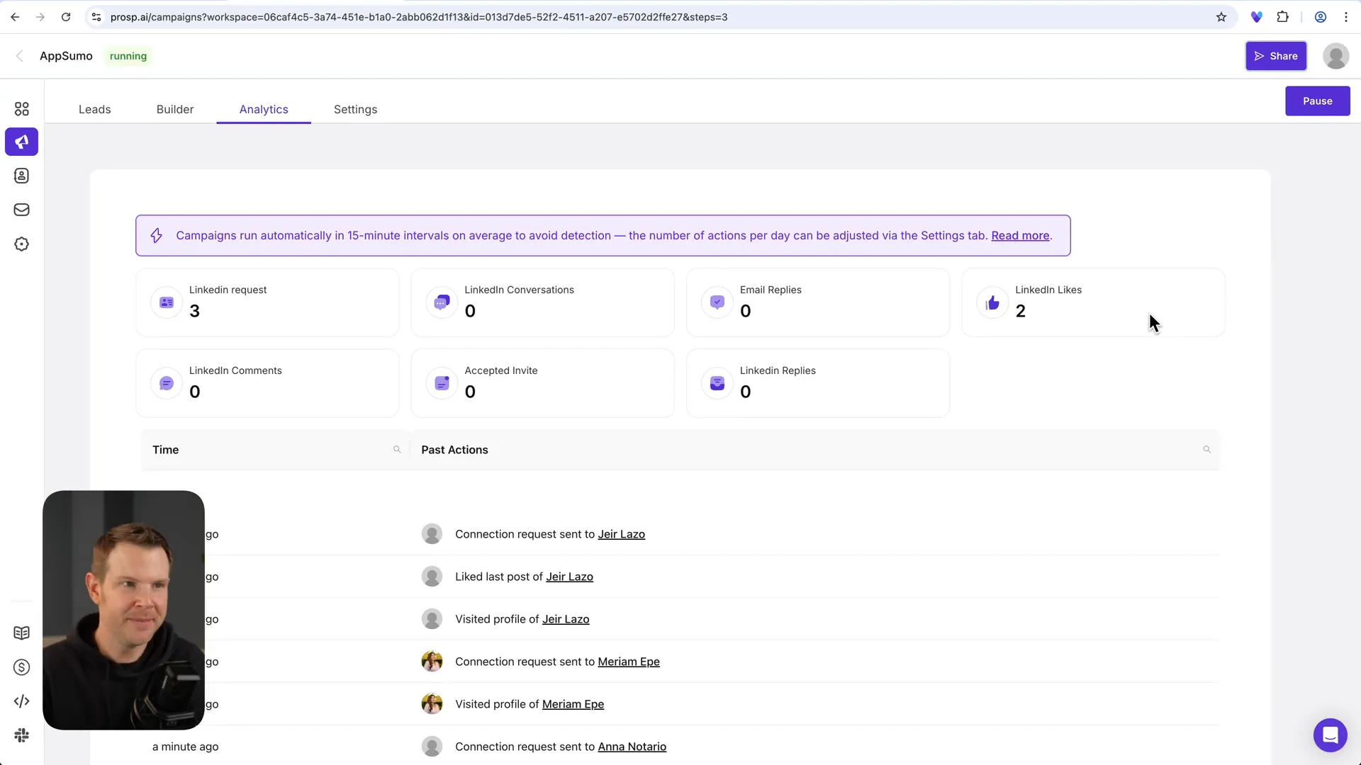 Prosp campaign analytics and frequency limit settings