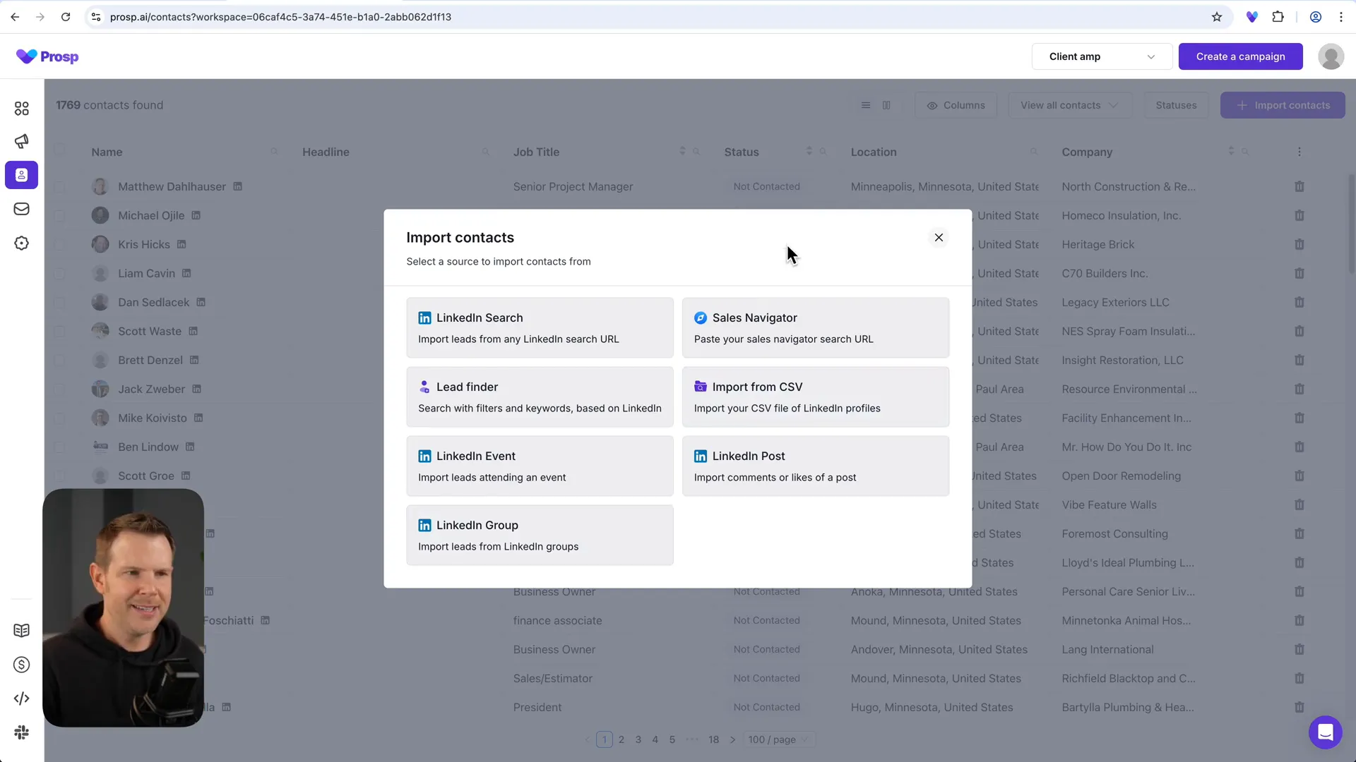 Importing contacts into Prosp from LinkedIn Sales Navigator