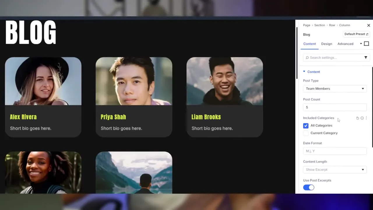 Beispiel: Team-Mitglieder als Custom Post Type angezeigt mit Blog-Modul