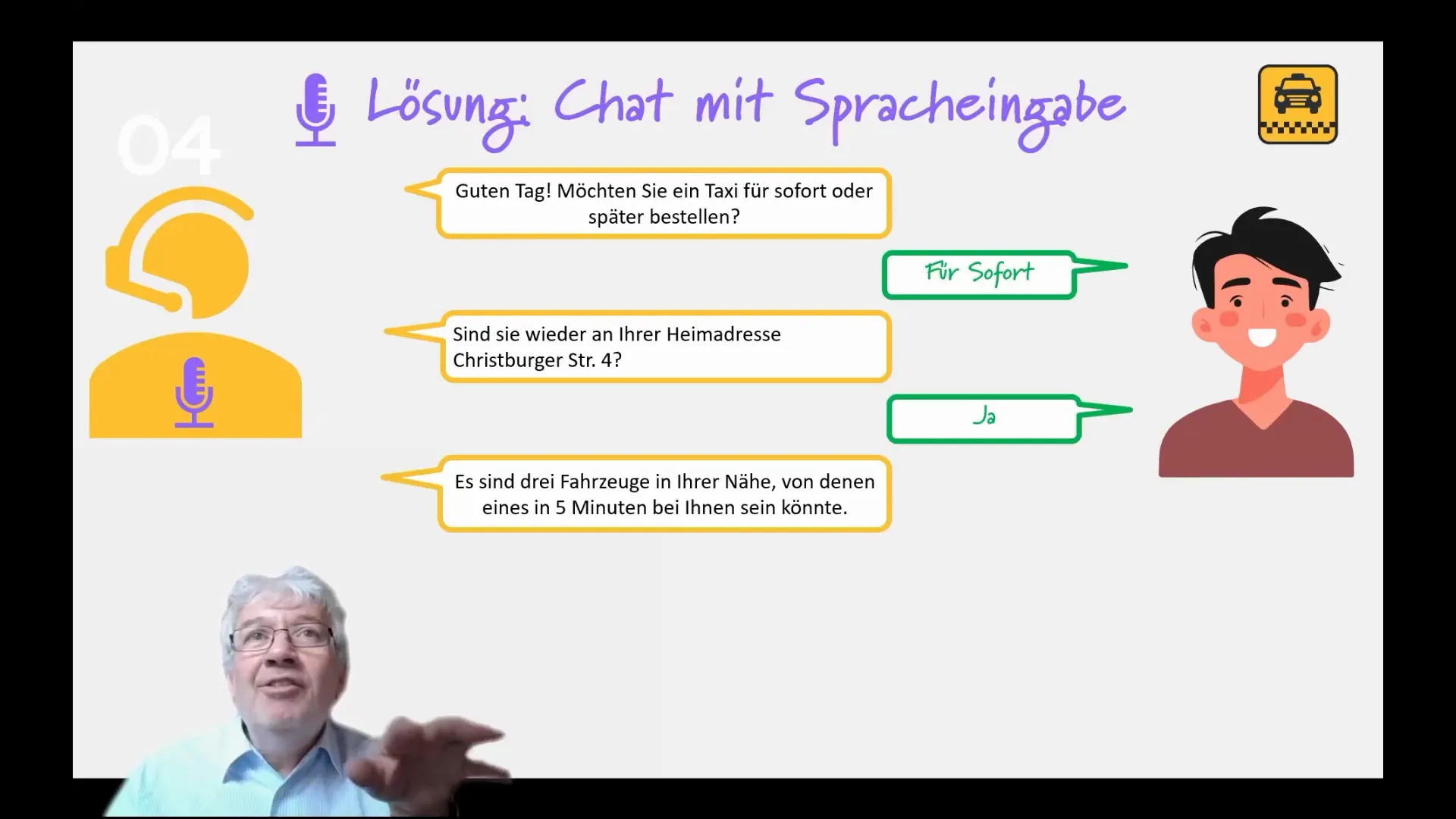 Chatbot mit Spracheingabe für Taxibestellung