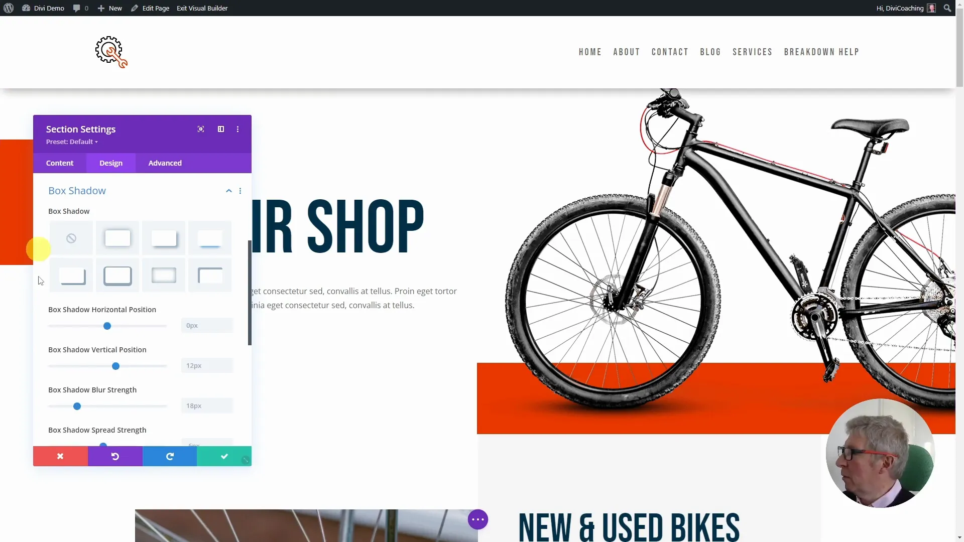 Box Shadow als Unterteilung des Headers
