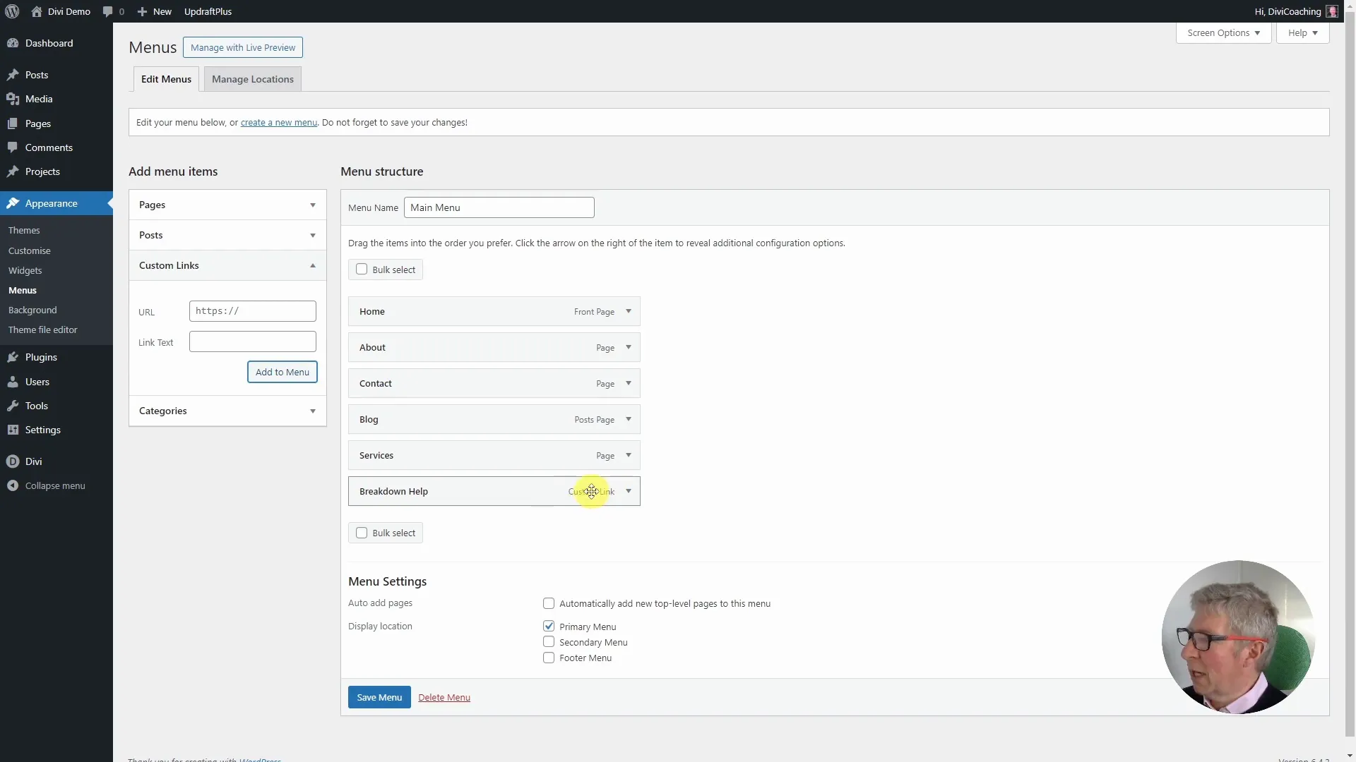 Custom Link für CTA Button im Menü hinzufügen