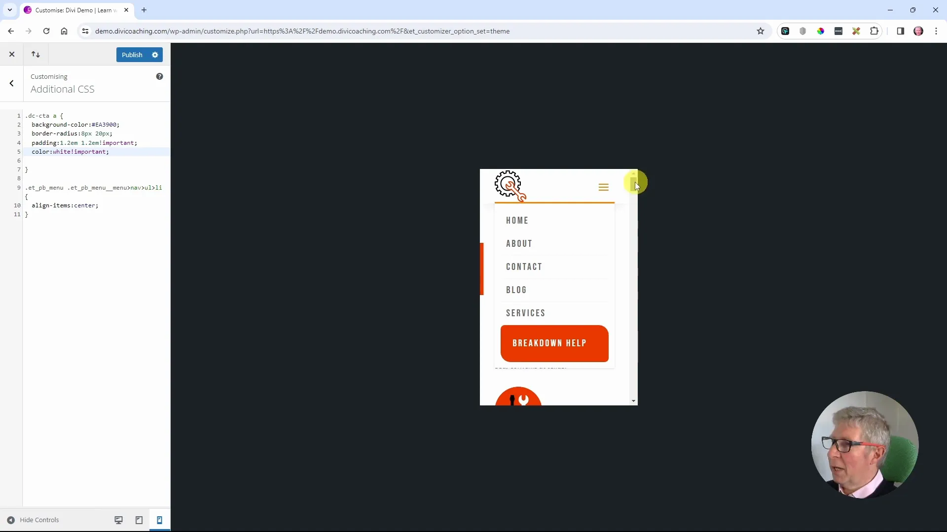 Responsive Darstellung des Menüs auf Tablet und Smartphone