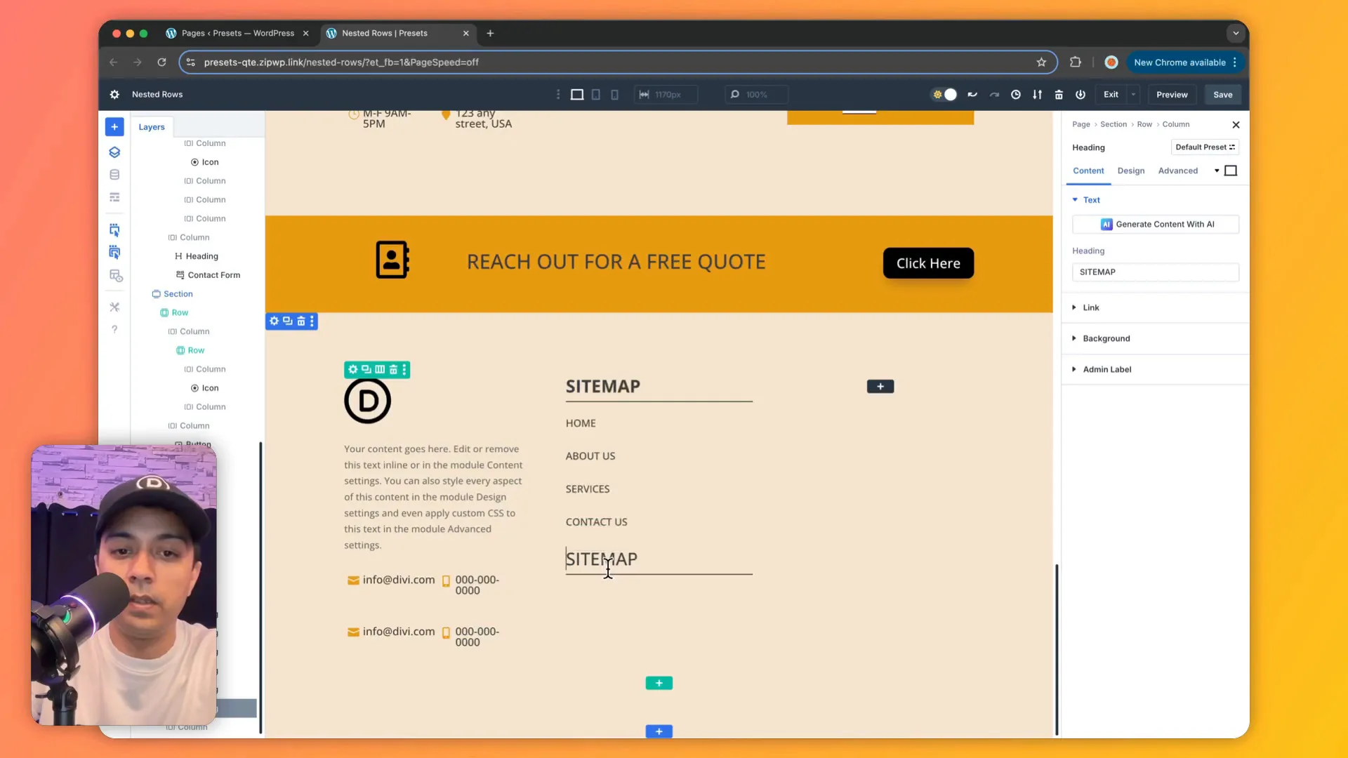 Menüs mit verschachtelten Überschriften im Footer