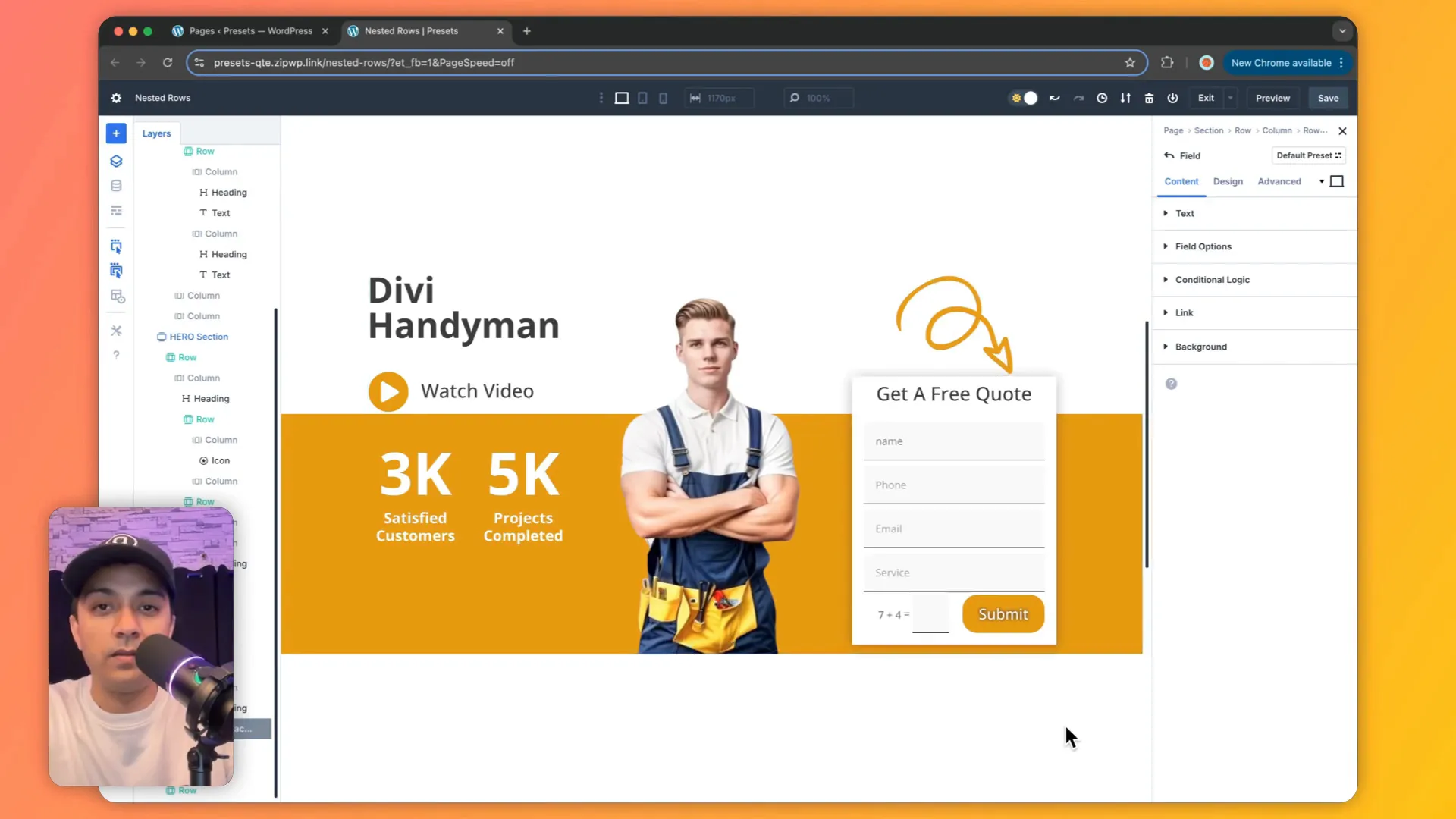 Finale Hero Section mit verschachtelten Reihen