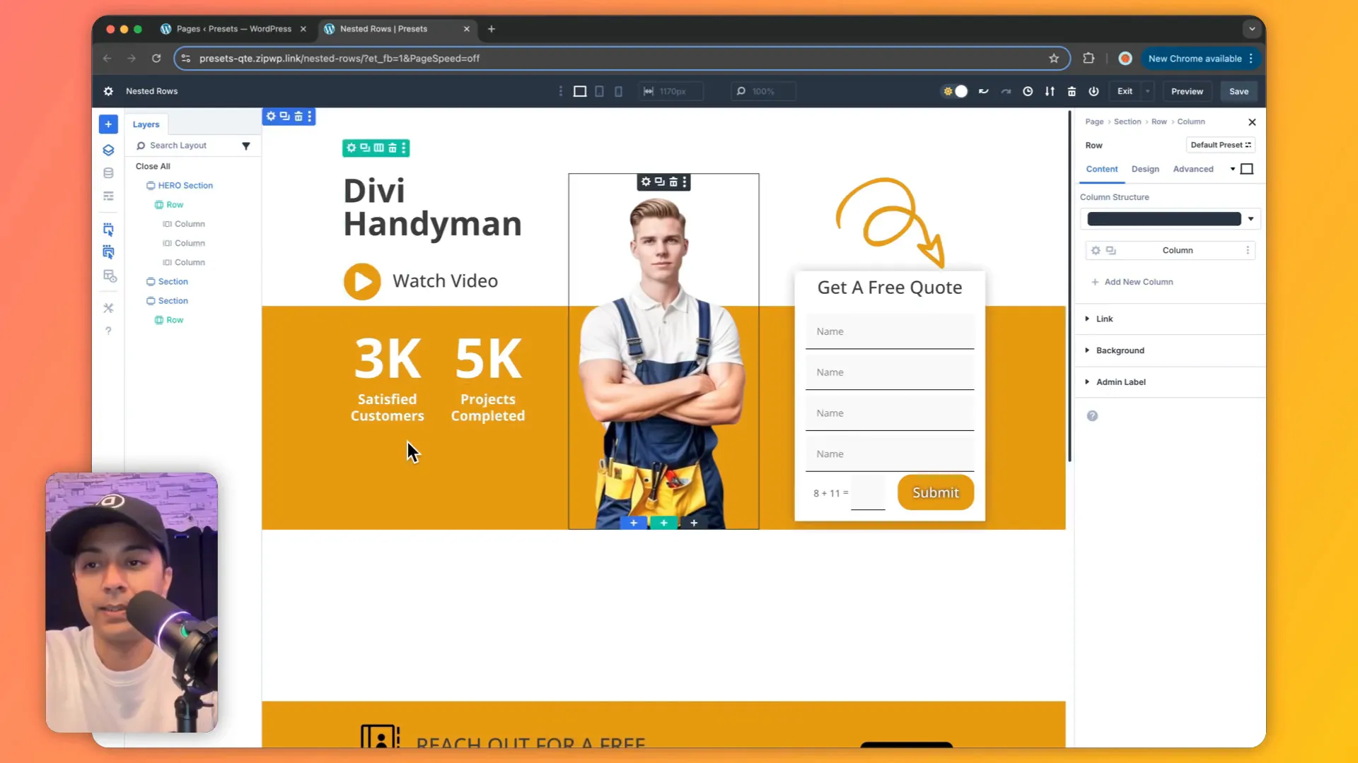 Hero Section mit drei Spalten und verschachtelten Reihen