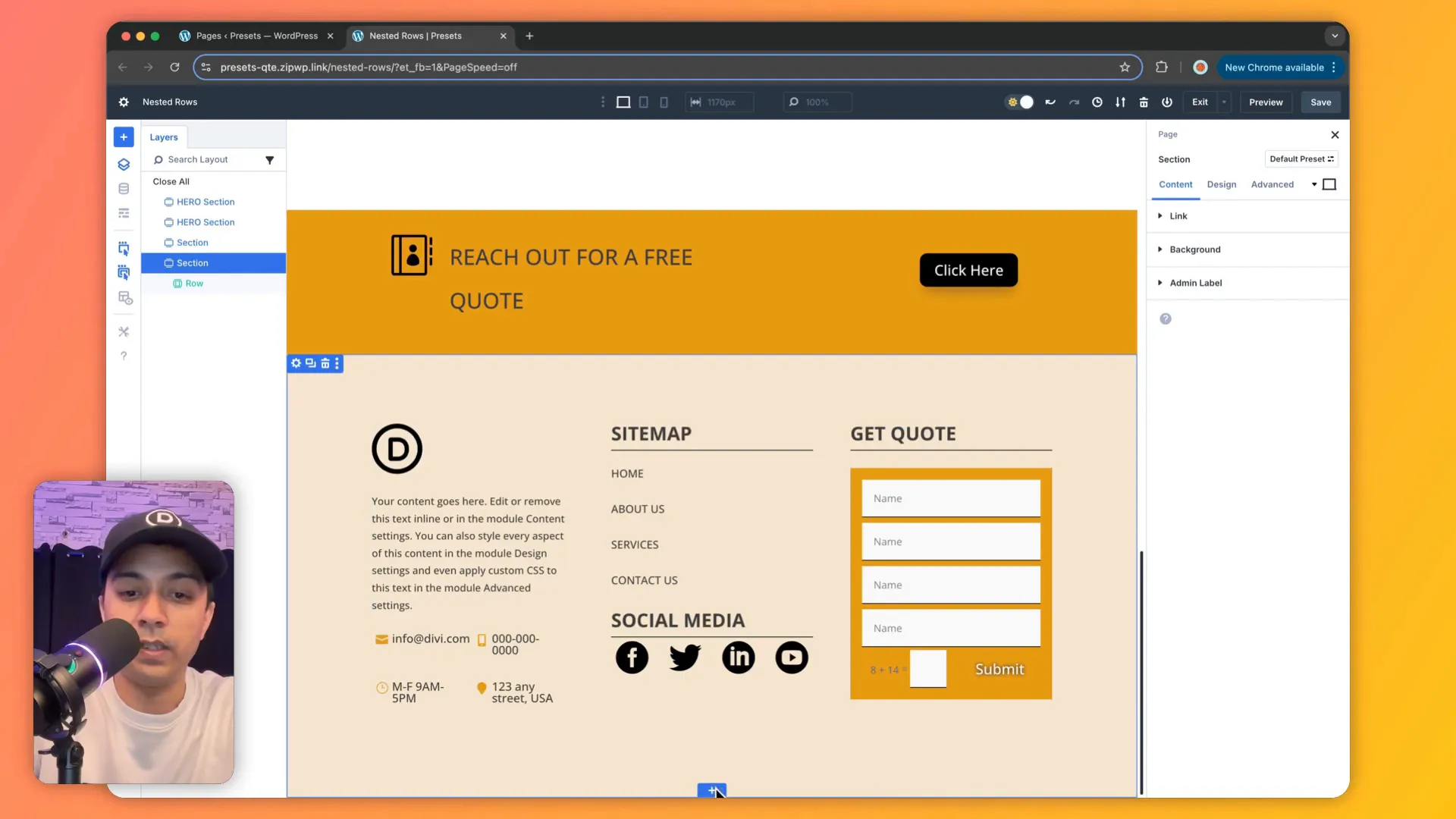 Footer mit verschachtelten Reihen und zwei Hauptbereichen