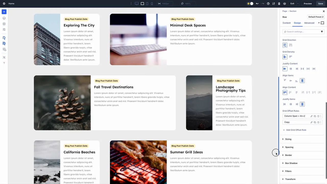 Responsive Vorschau: Desktop, Tablet und Mobilansicht eines Grid-Layouts