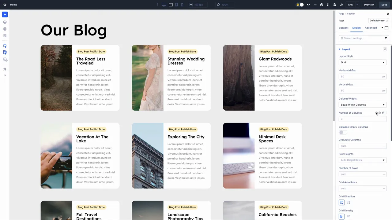 Loop Builder Template mit mehreren dynamischen Spalten im Grid