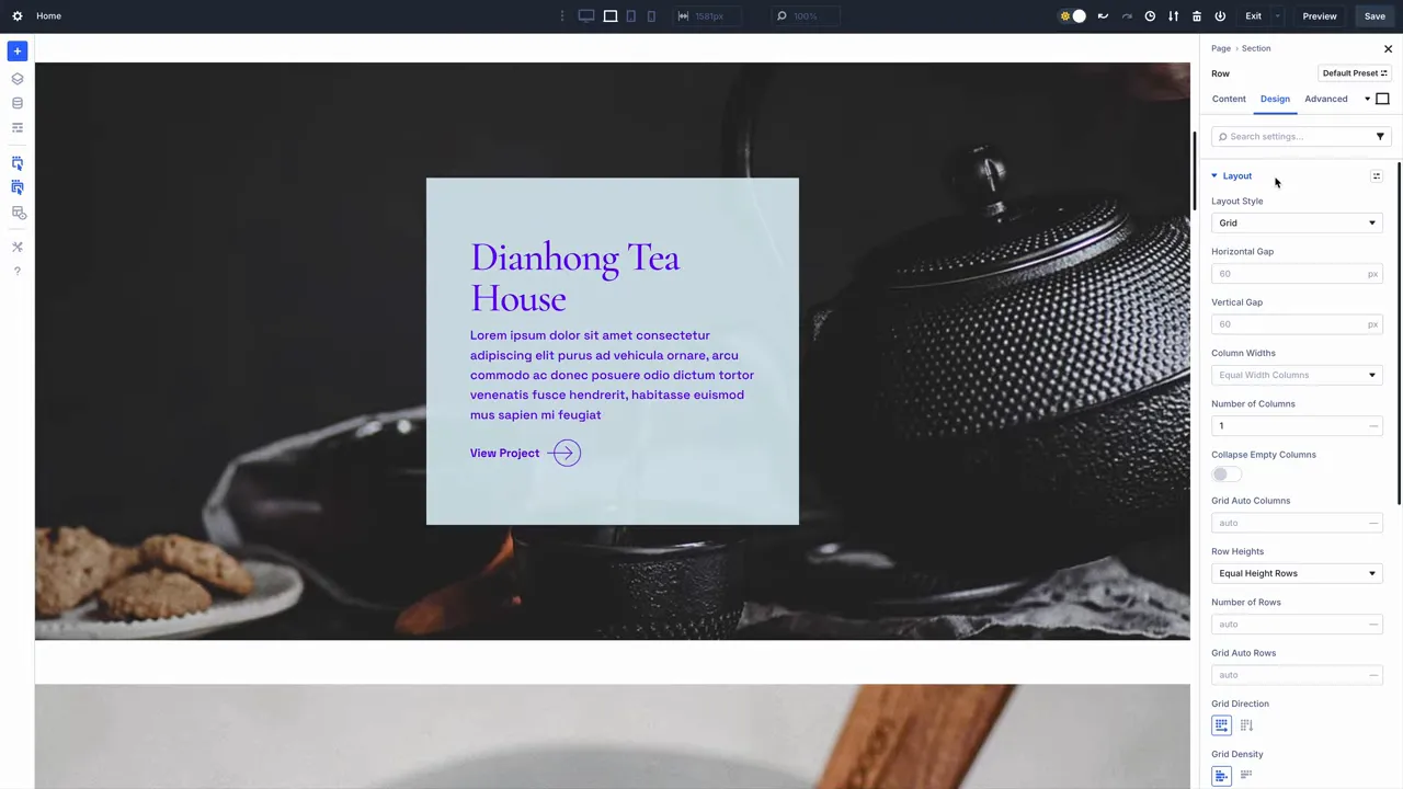 Grid Einstellungen: Richtung, Columns, Rows und Alignment