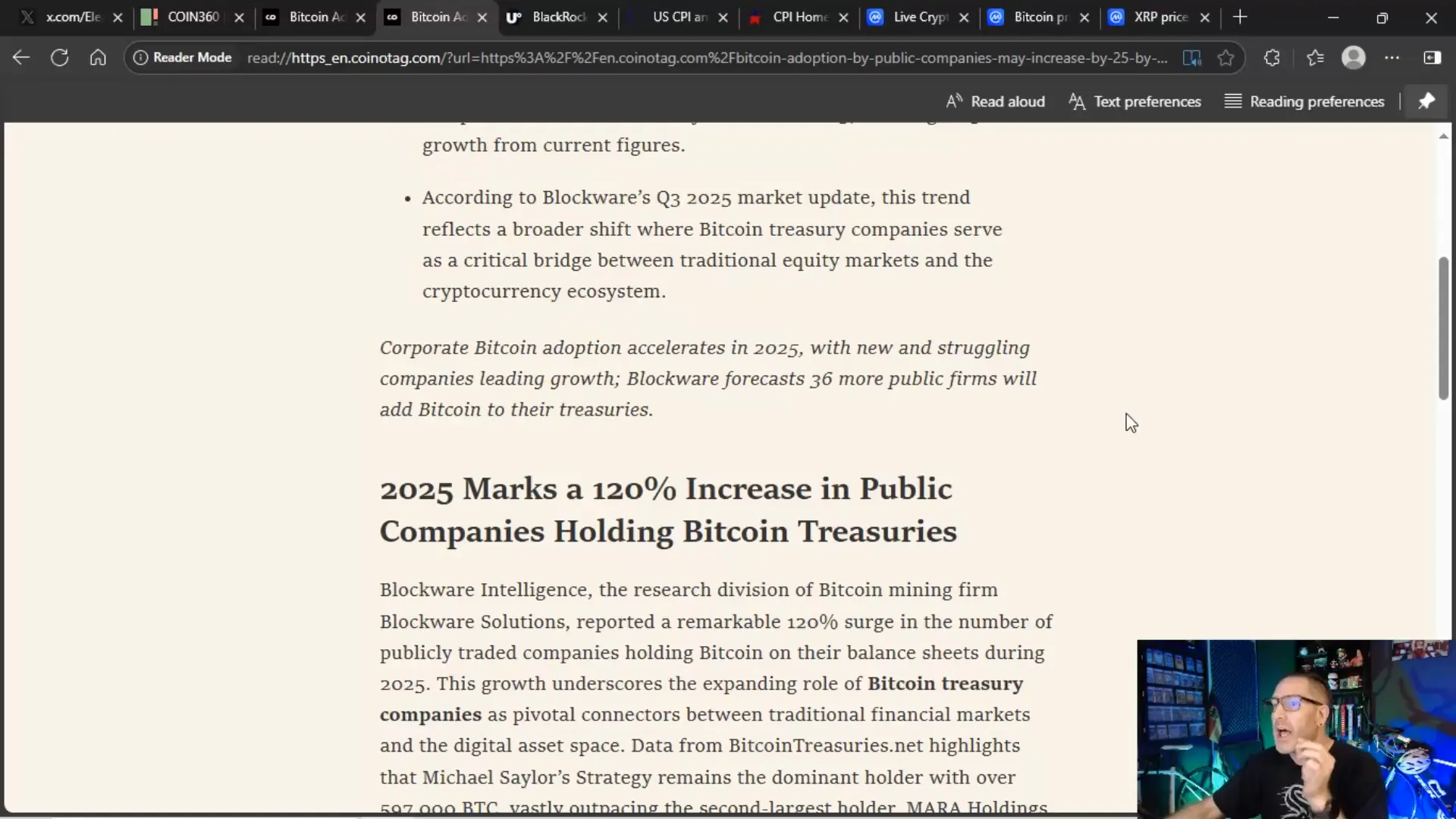 Blockware Intelligence chart showing Bitcoin treasury adoption increasing