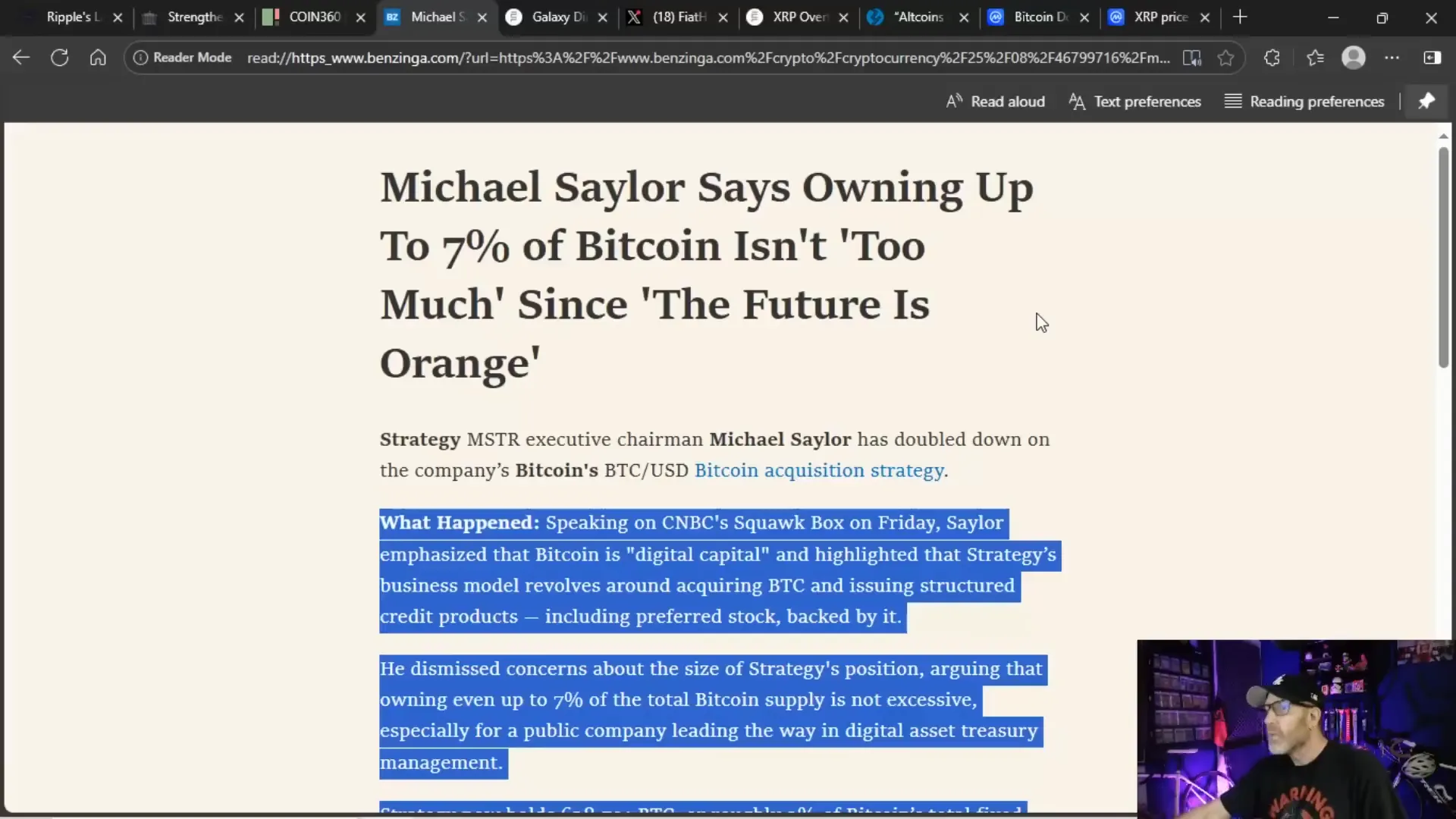 Michael Saylor discussing BTC strategy on CNBC Squawk Box