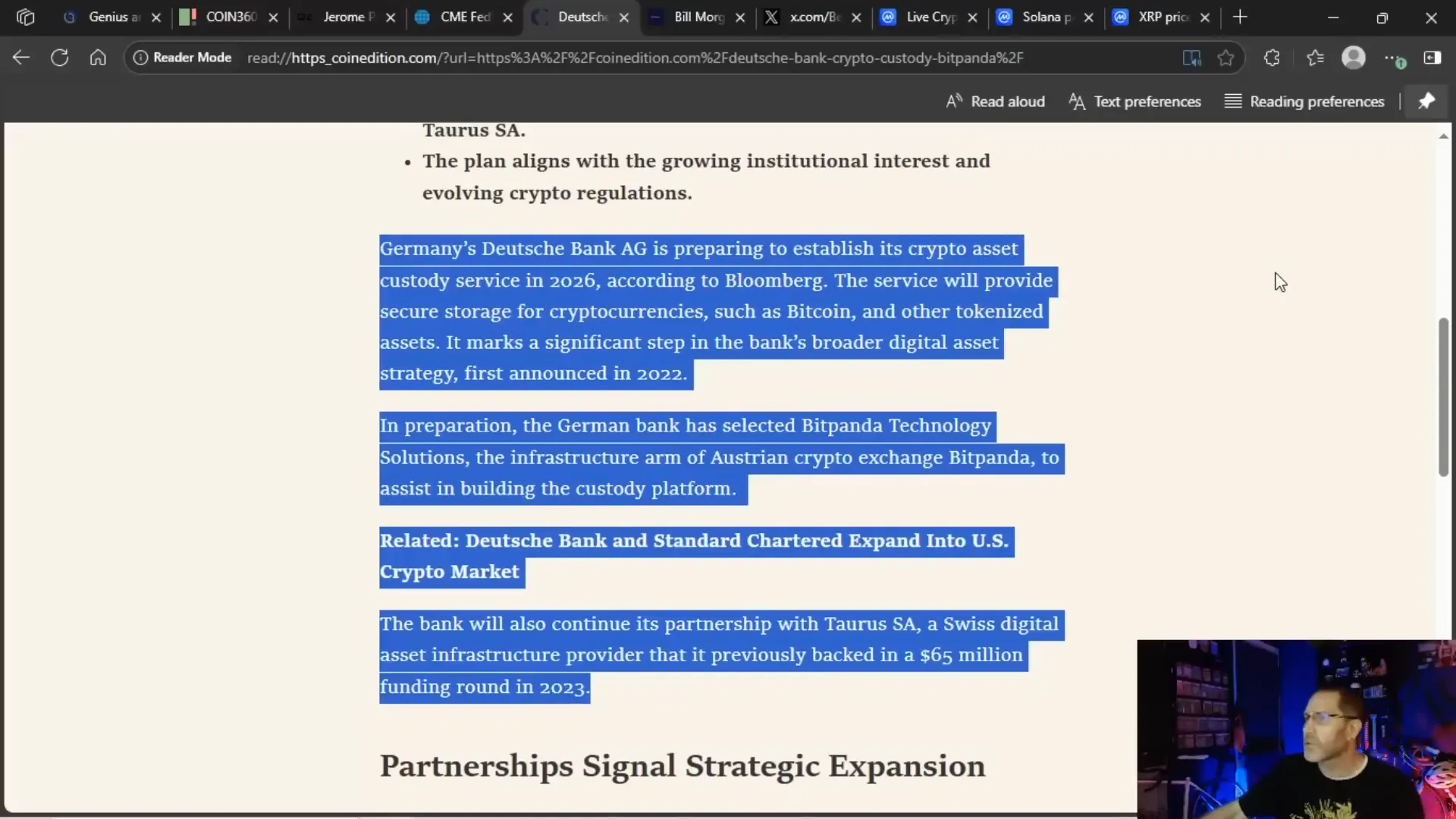 Deutsche Bank logo with crypto custody service announcement