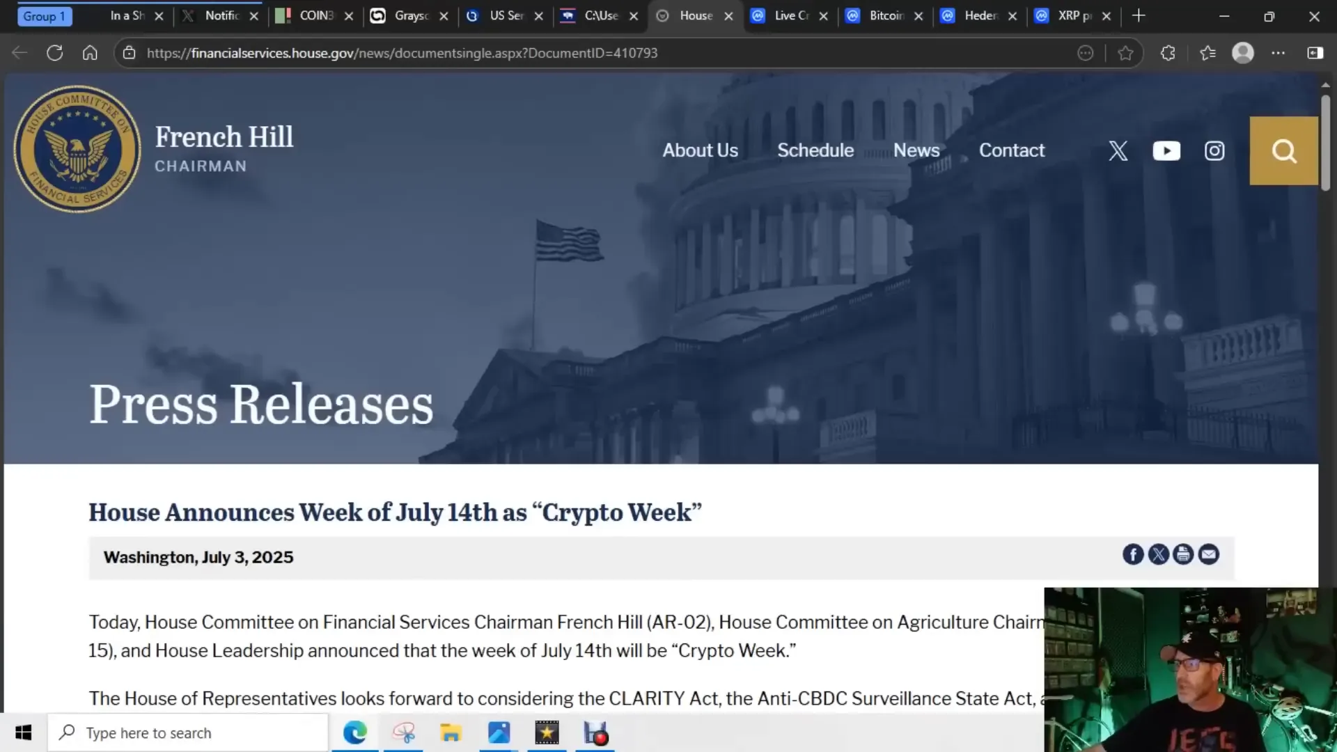House Committee on Financial Services announces Crypto Week and bills