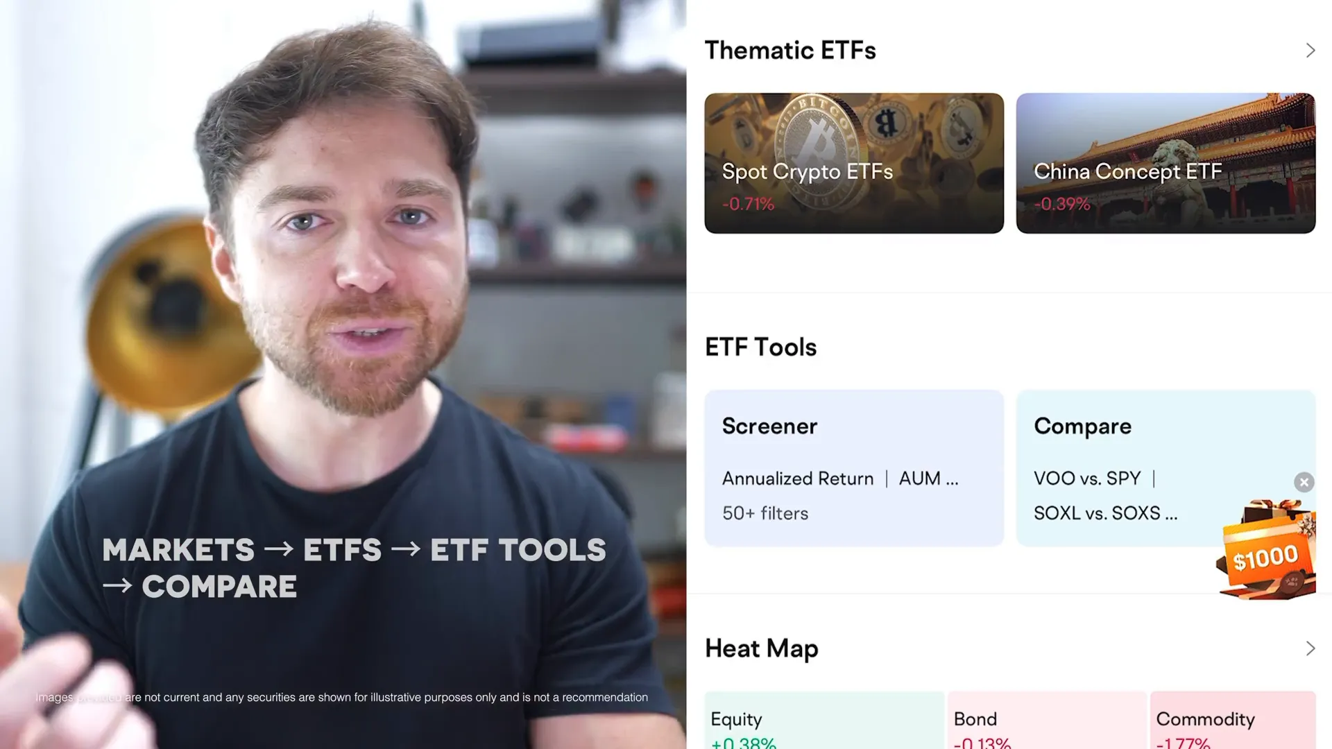 Moomoo app showing thematic ETFs and investment tools