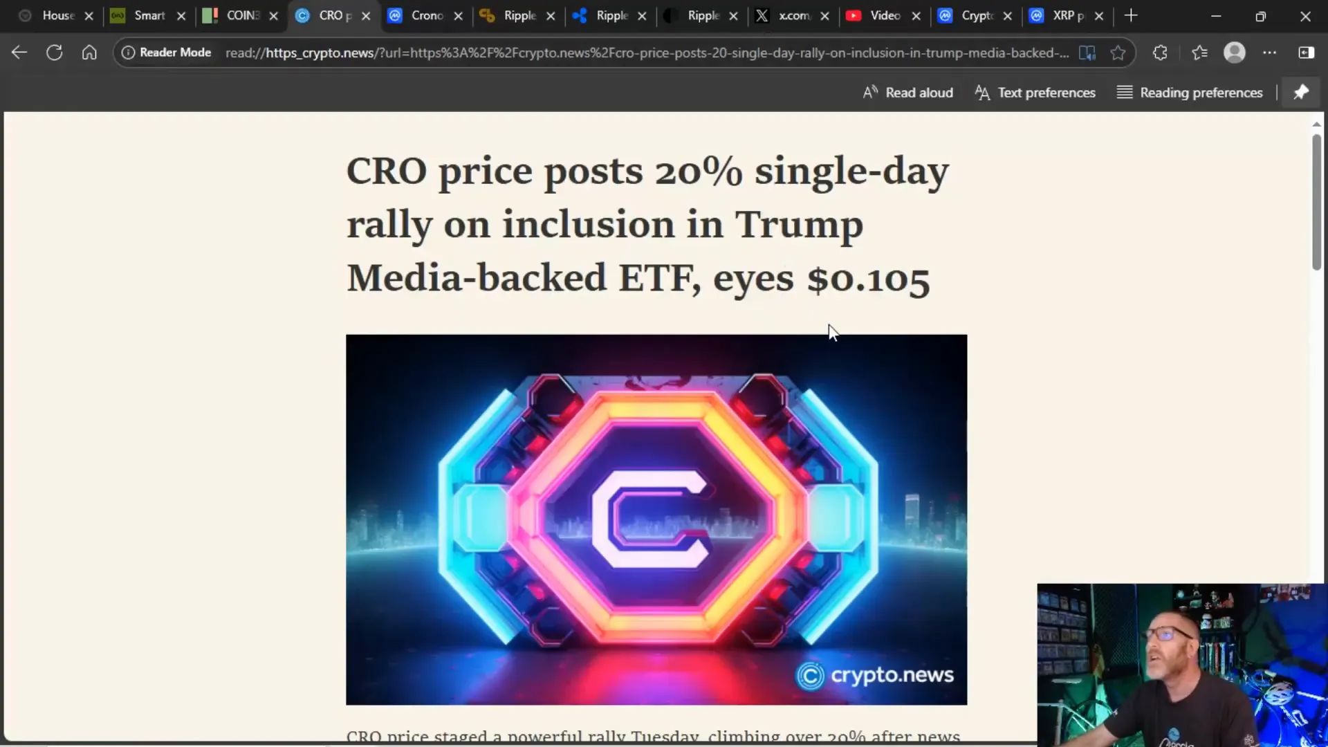 CRO price rally chart showing 20% increase after ETF announcement