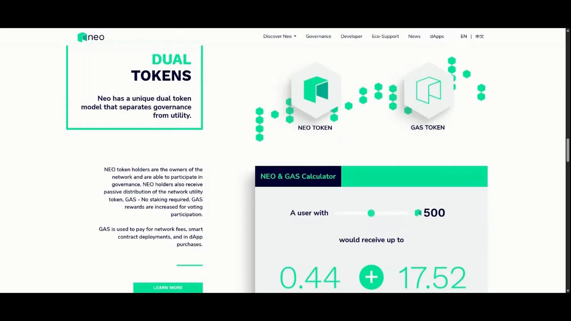 NEO tokenomics illustration showing dual-token model and passive yield