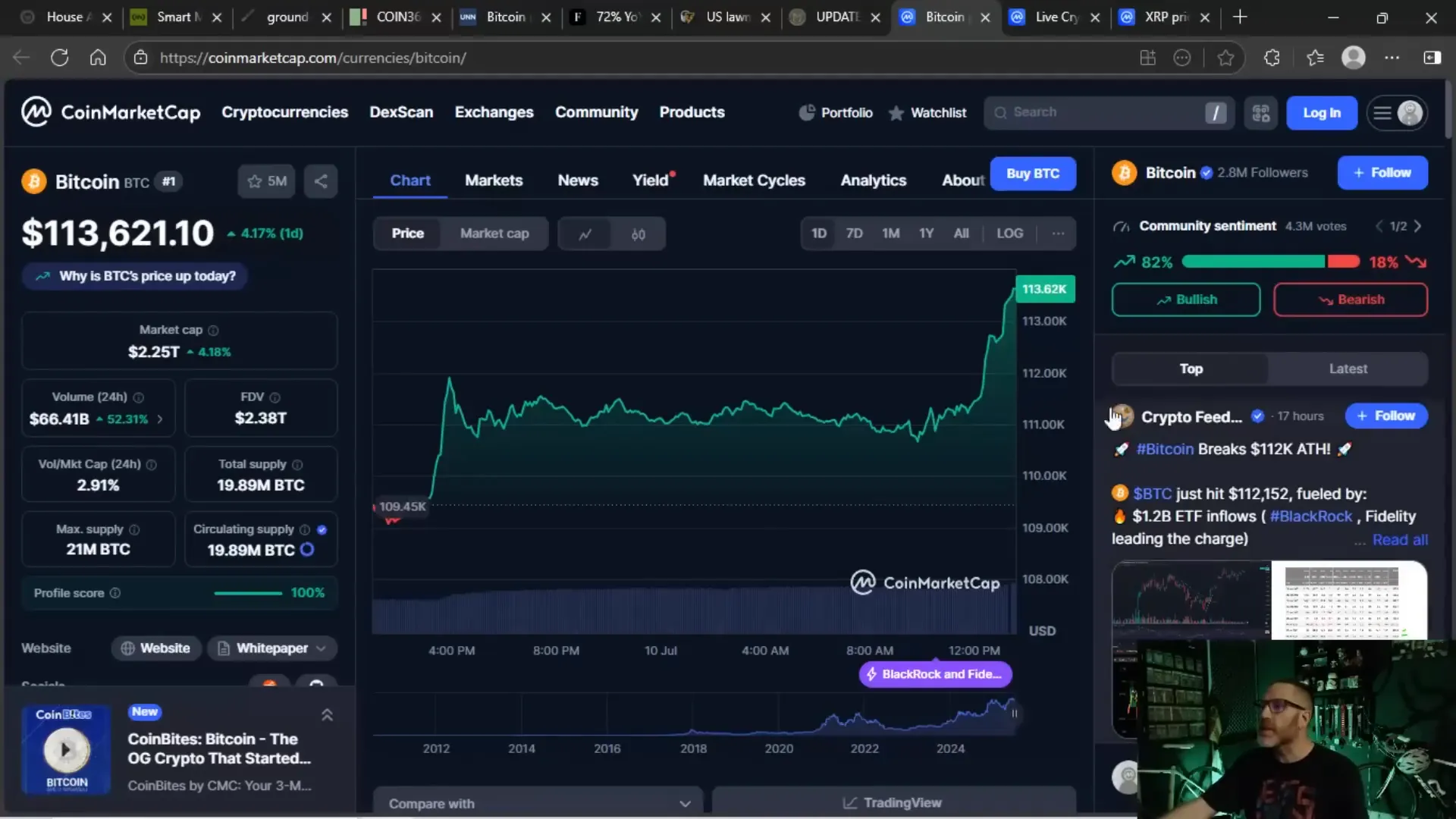 BTC one day chart showing explosive breakout above $110,000