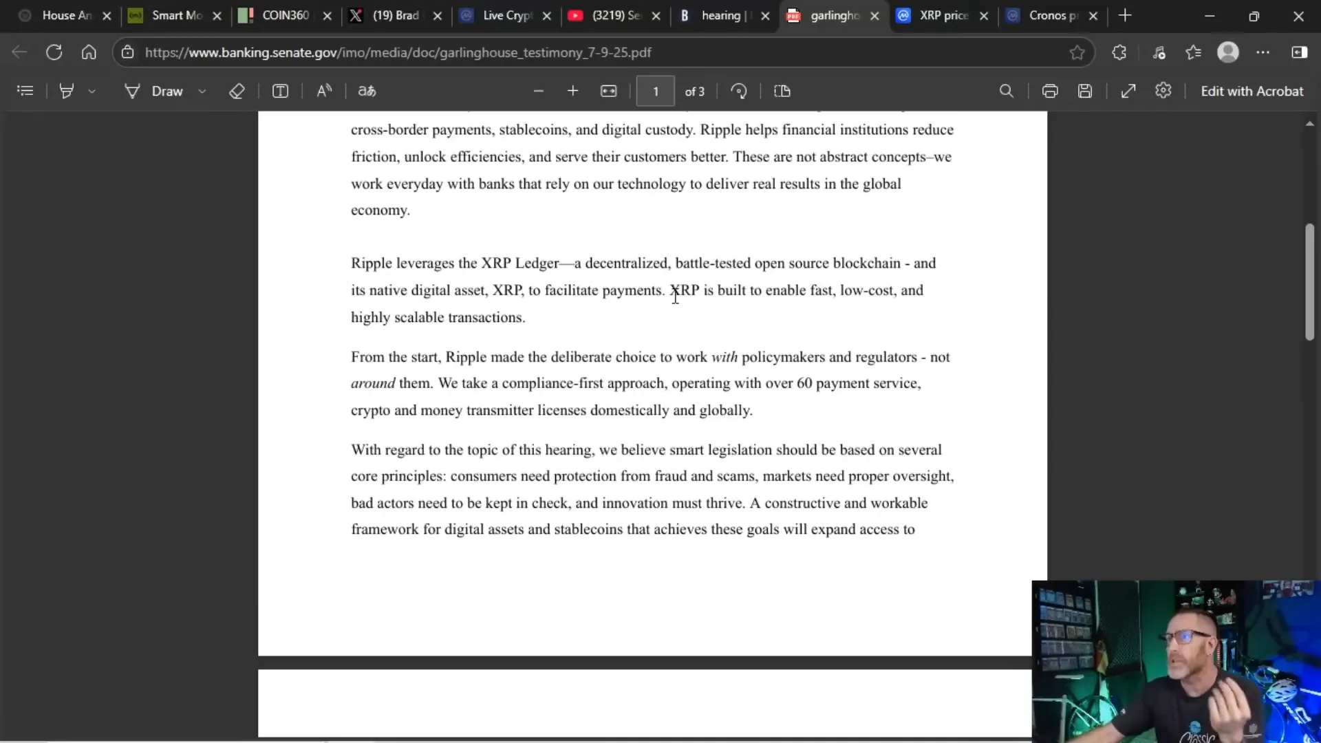 Brad Garlinghouse's opening statement highlighting XRP's technology