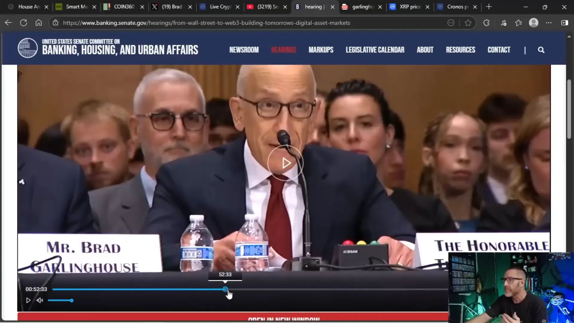 Senators questioning crypto regulation with a focus on Trump's involvement