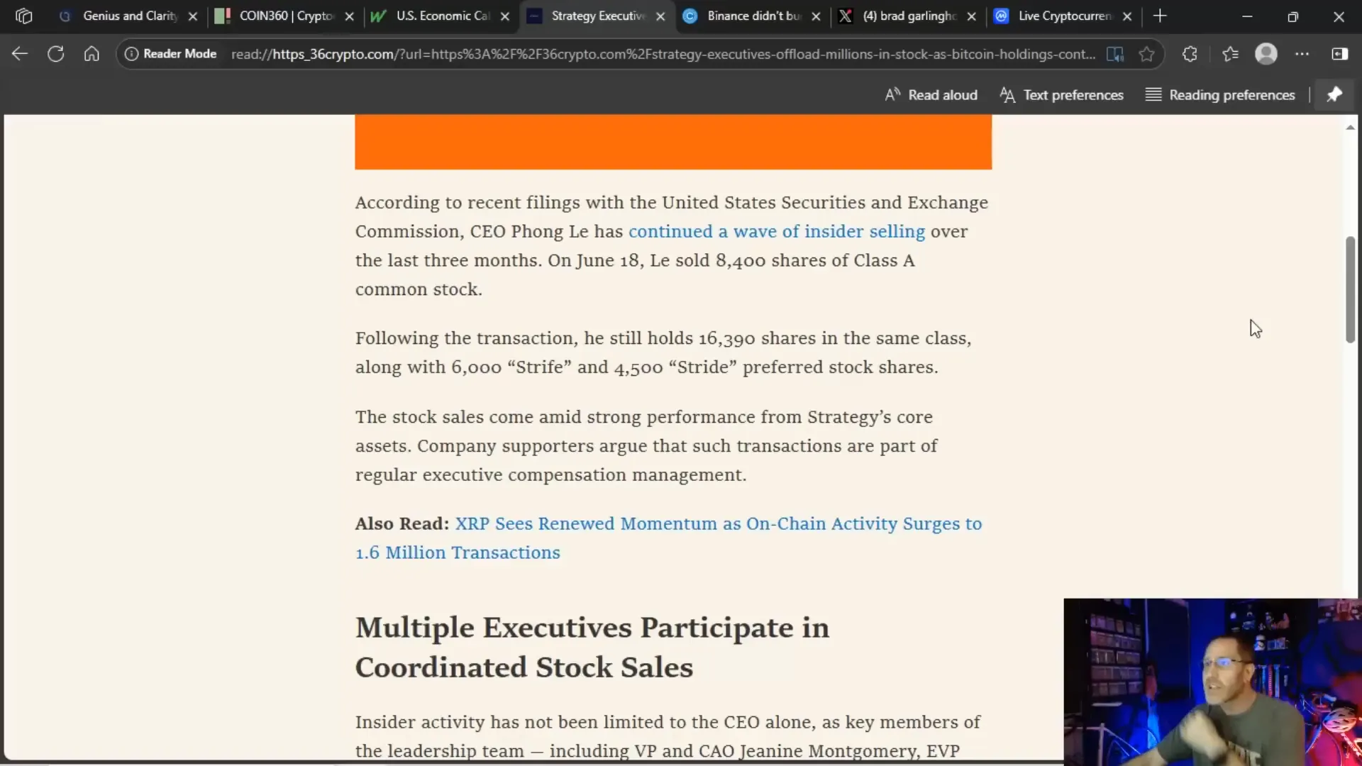 MicroStrategy insider stock selling data