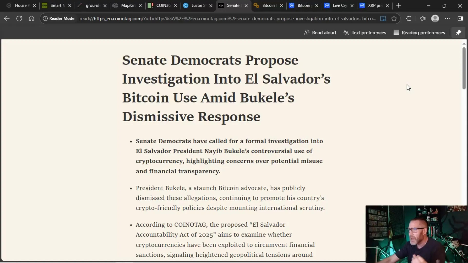 News headline about Senate Democrats proposing investigation into El Salvador's Bitcoin use