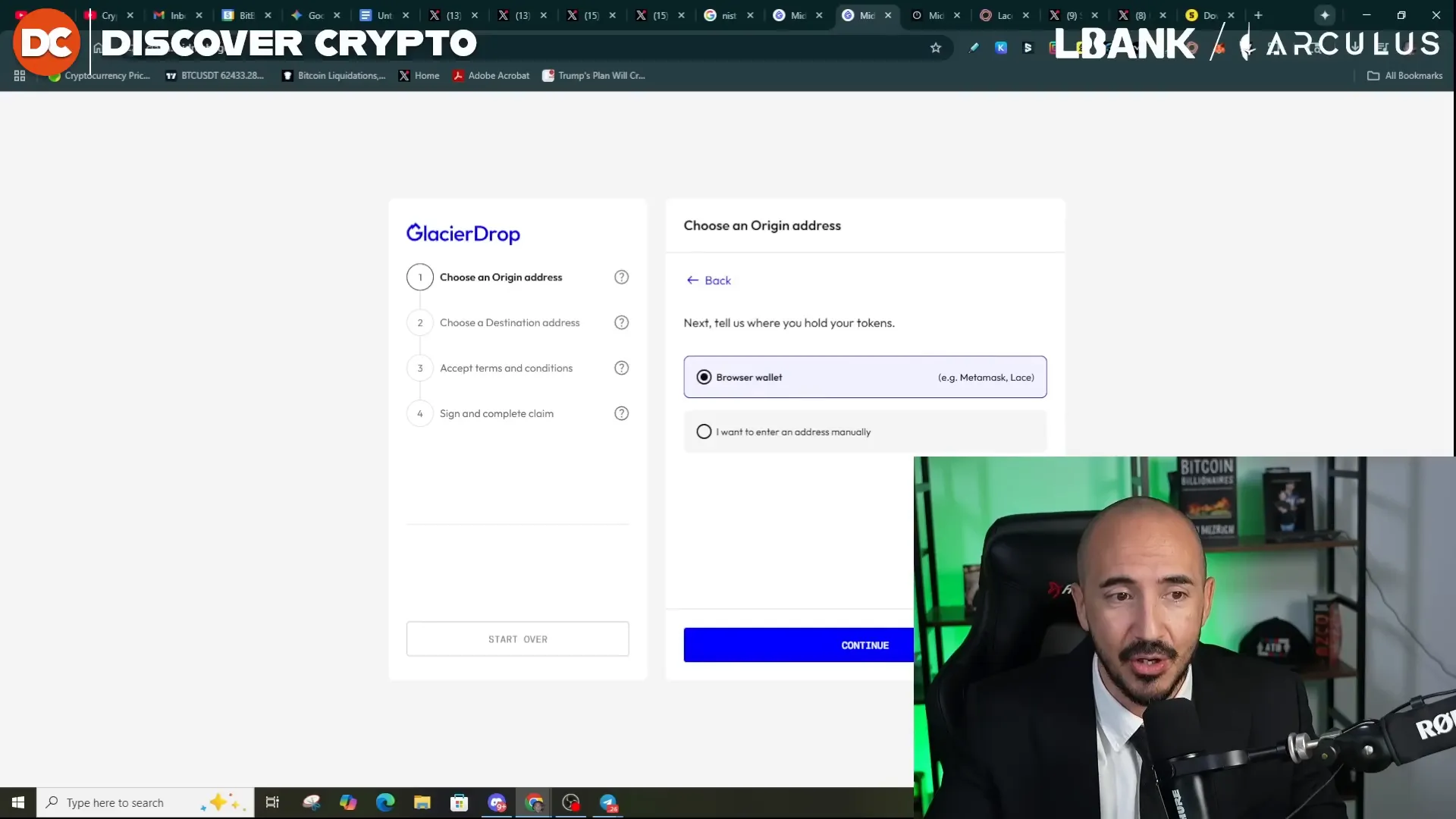 Selecting Cardano network and Lace wallet for Midnight claim
