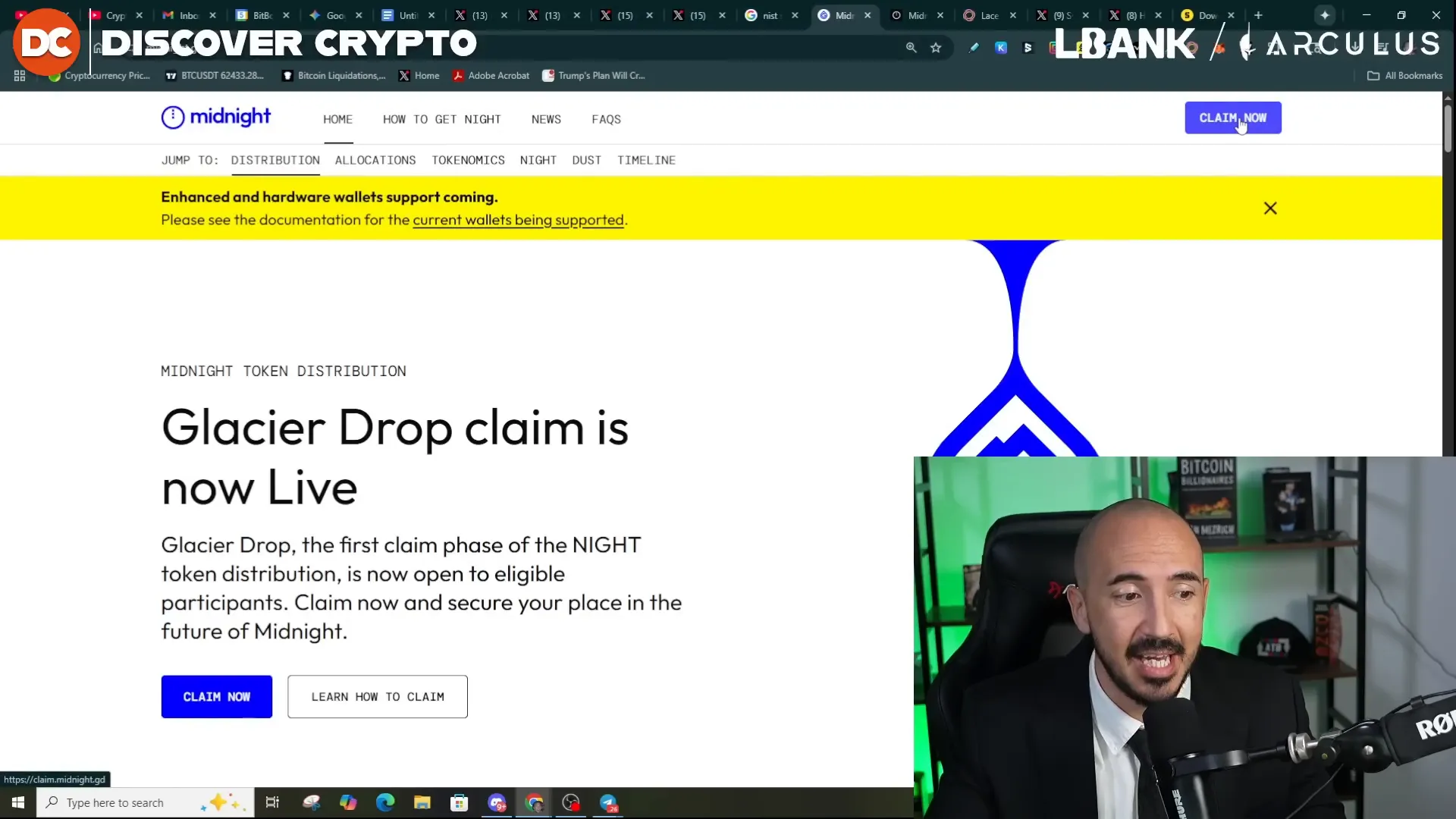Midnight claim website showing 'Claim Now' button