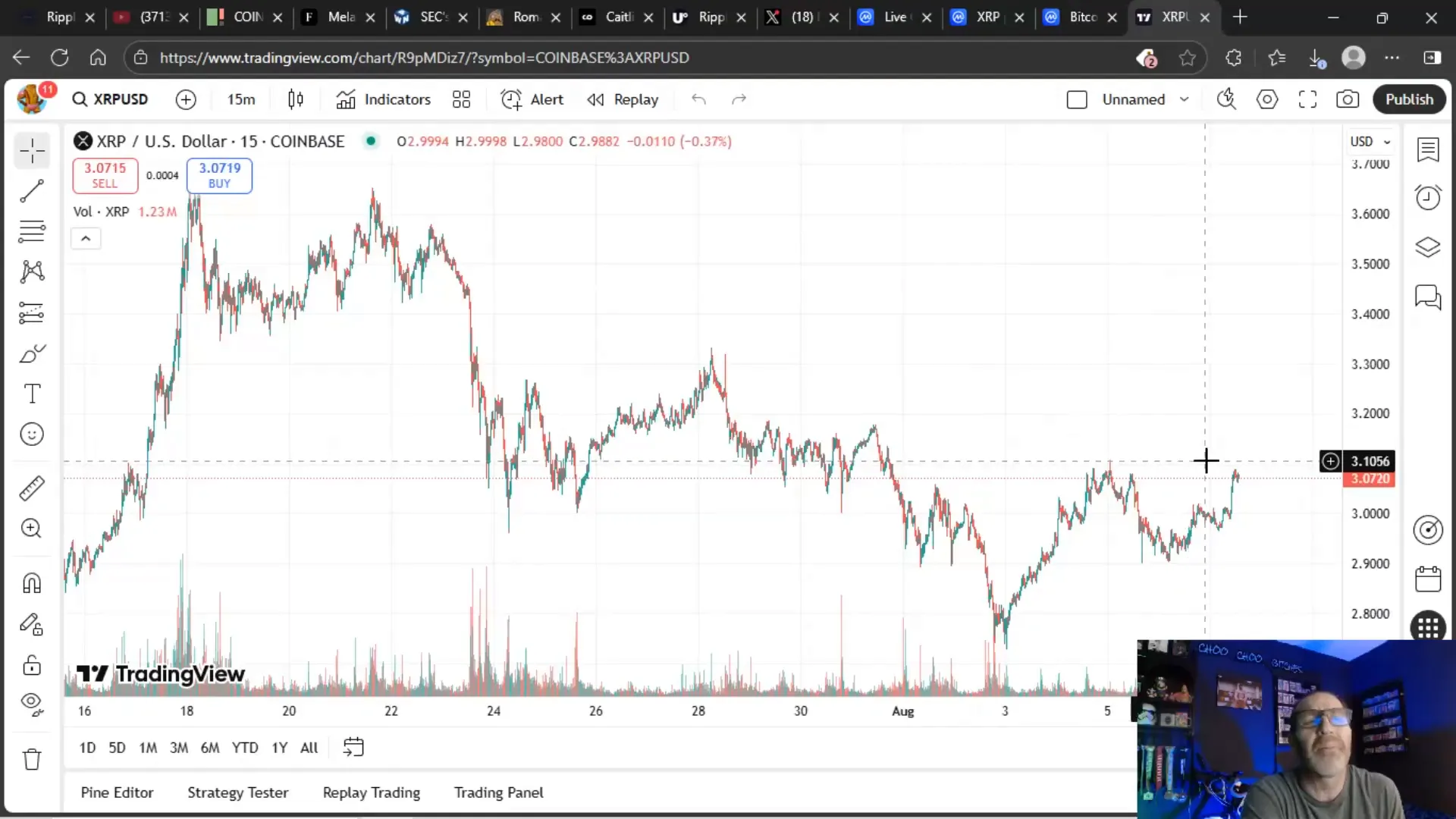 XRP price chart showing $3 support level