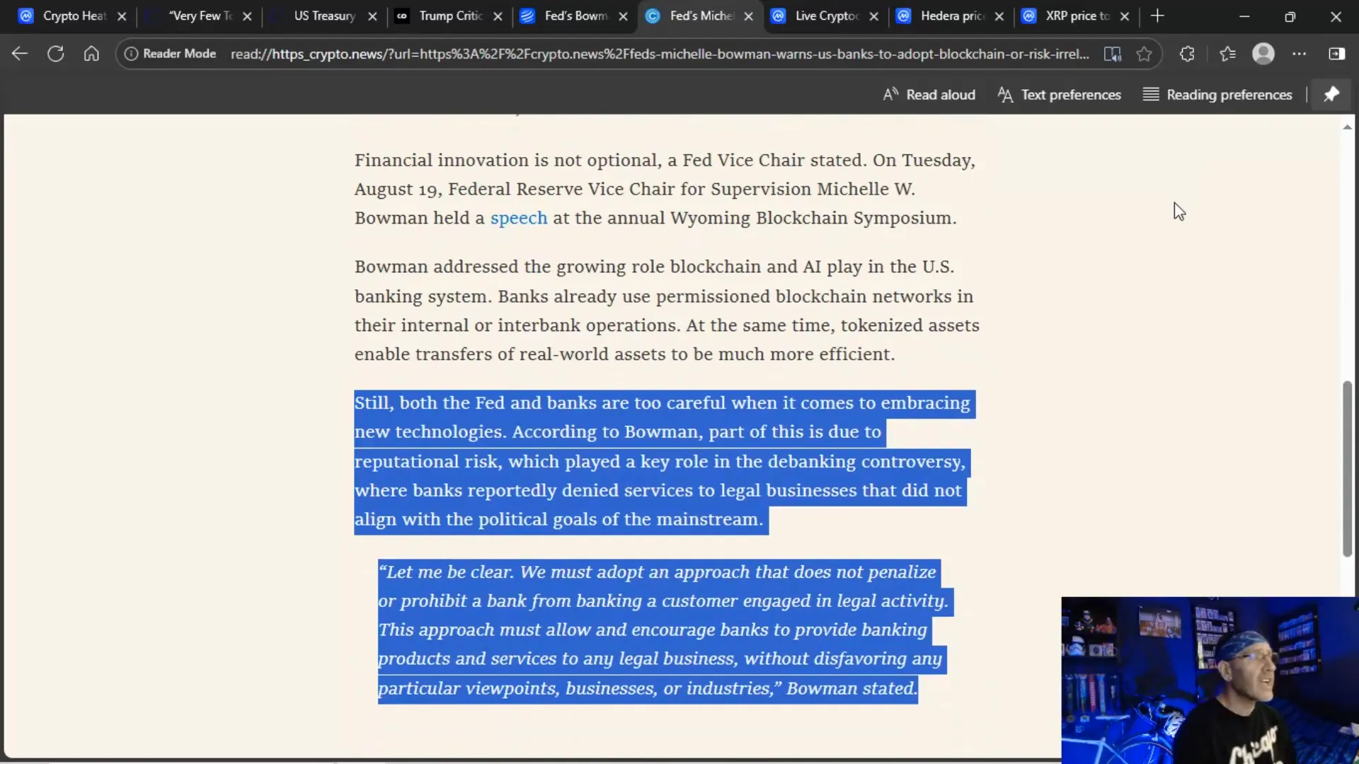 Michelle Bowman quote about banks adopting blockchain or risk irrelevance