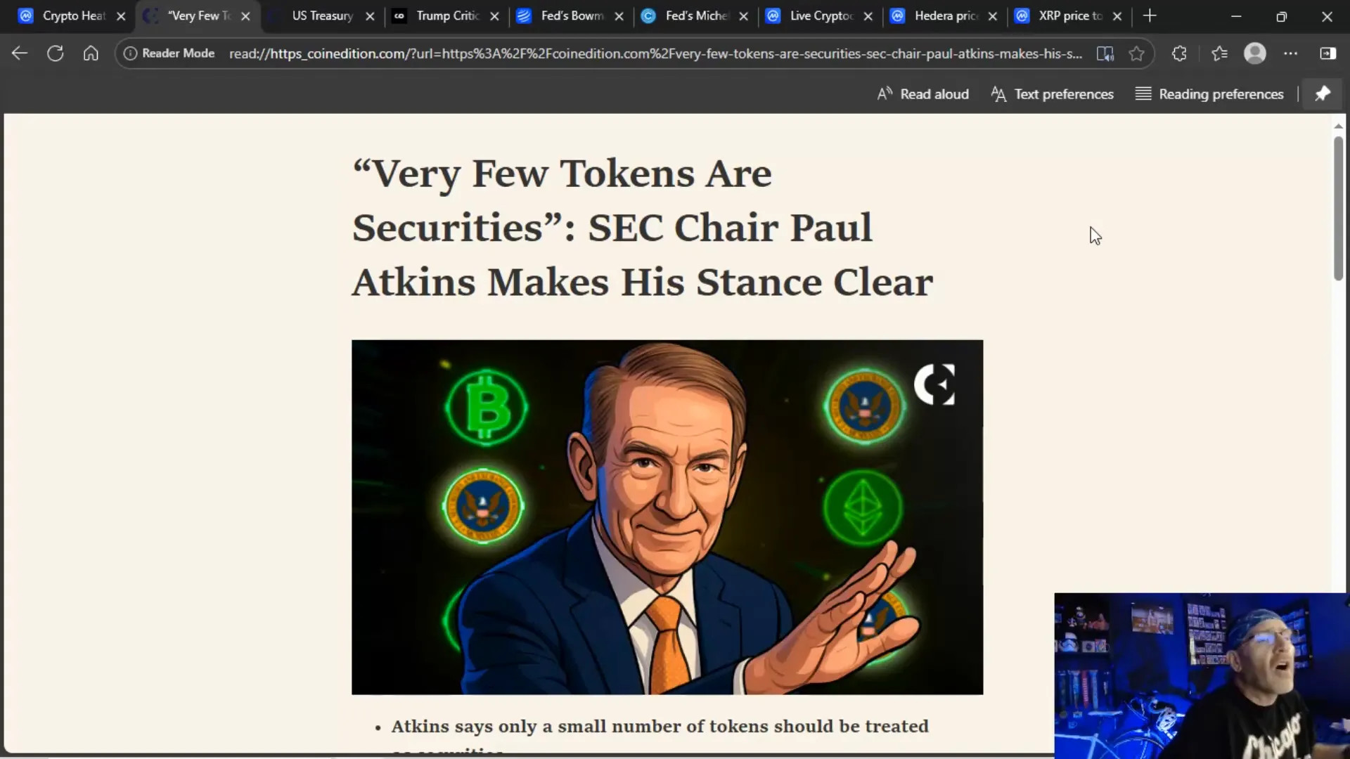Headline slide: 'Very few tokens are securities' — new SEC stance