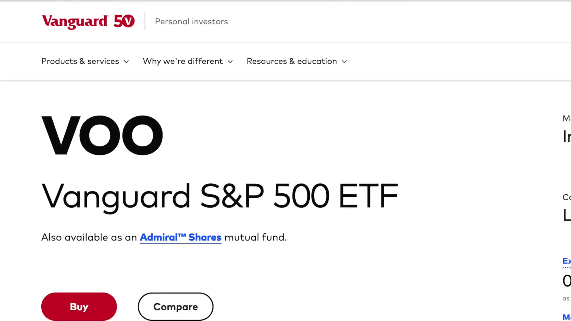 VOO ETF versus S&P 500 index fund price comparison