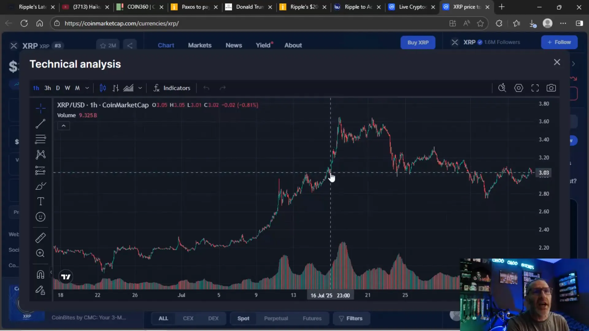 XRP price chart showing $3 floor support