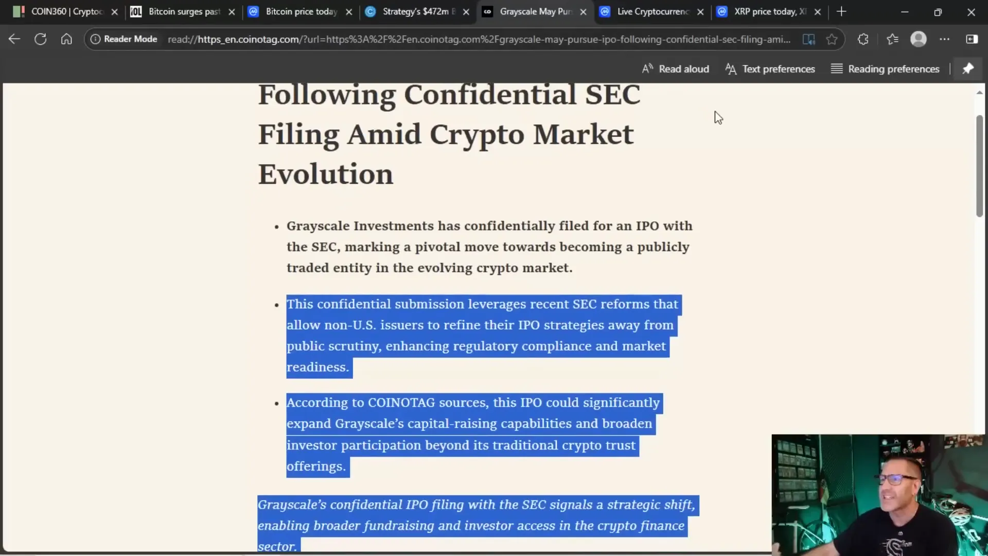Grayscale confidential IPO filing with SEC announcement