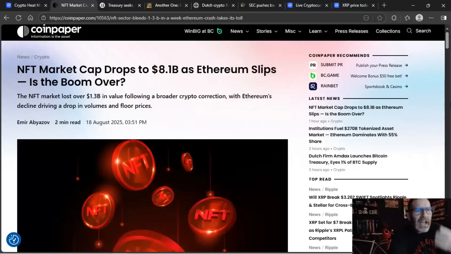 NFT market cap drops to $8.1B