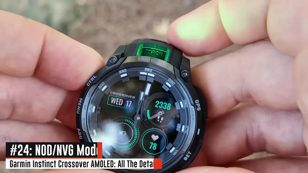 Green NVG-friendly light from the Instinct 3 Crossover AMOLED Tactical