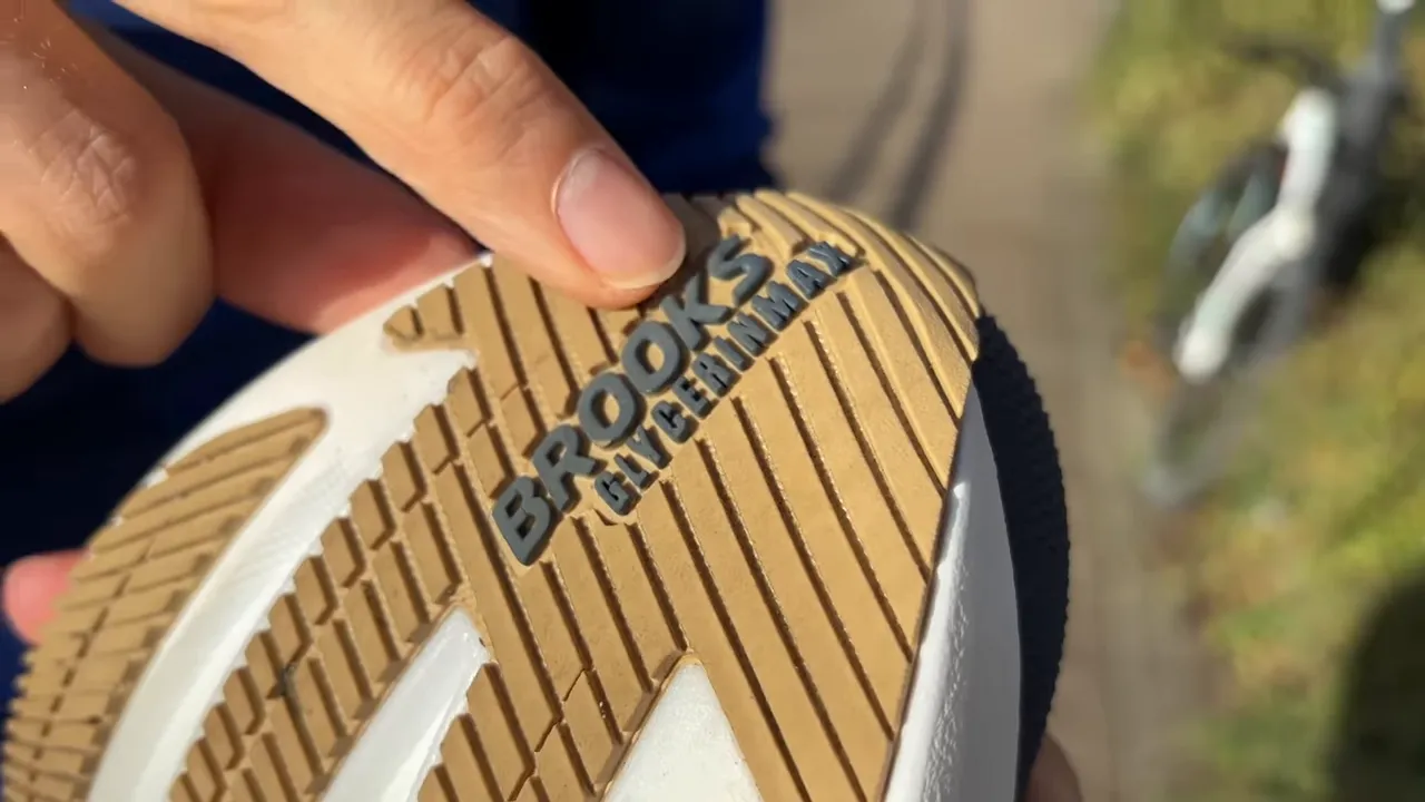 Close-up of Brooks Glycerin Max outsole showing tread pattern and Brooks branding