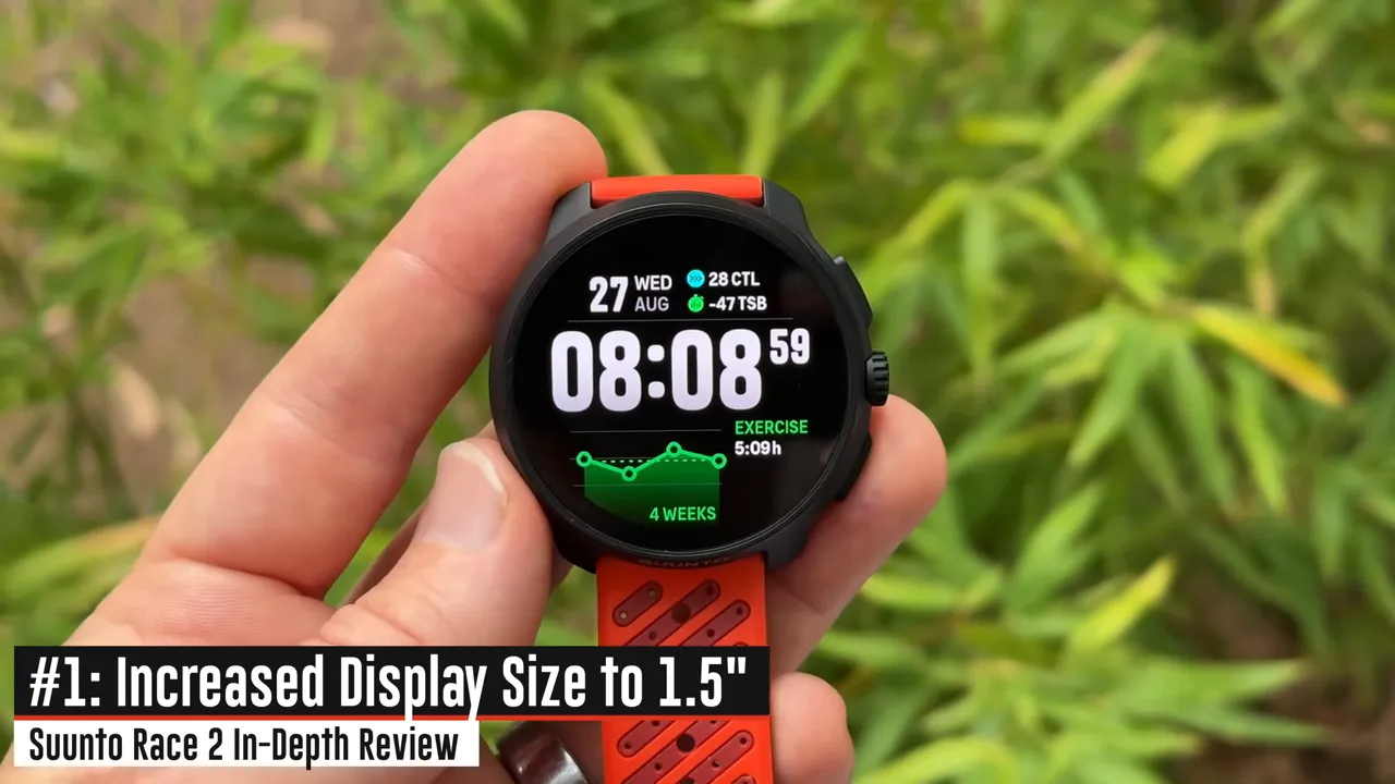 Suunto Race 2 on wrist showing larger AMOLED display