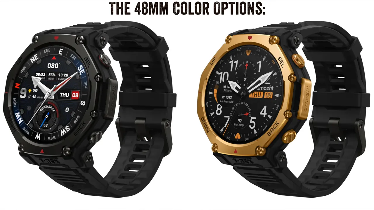 Amazfit T-Rex 3 Pro 48mm on wrist showing bright display