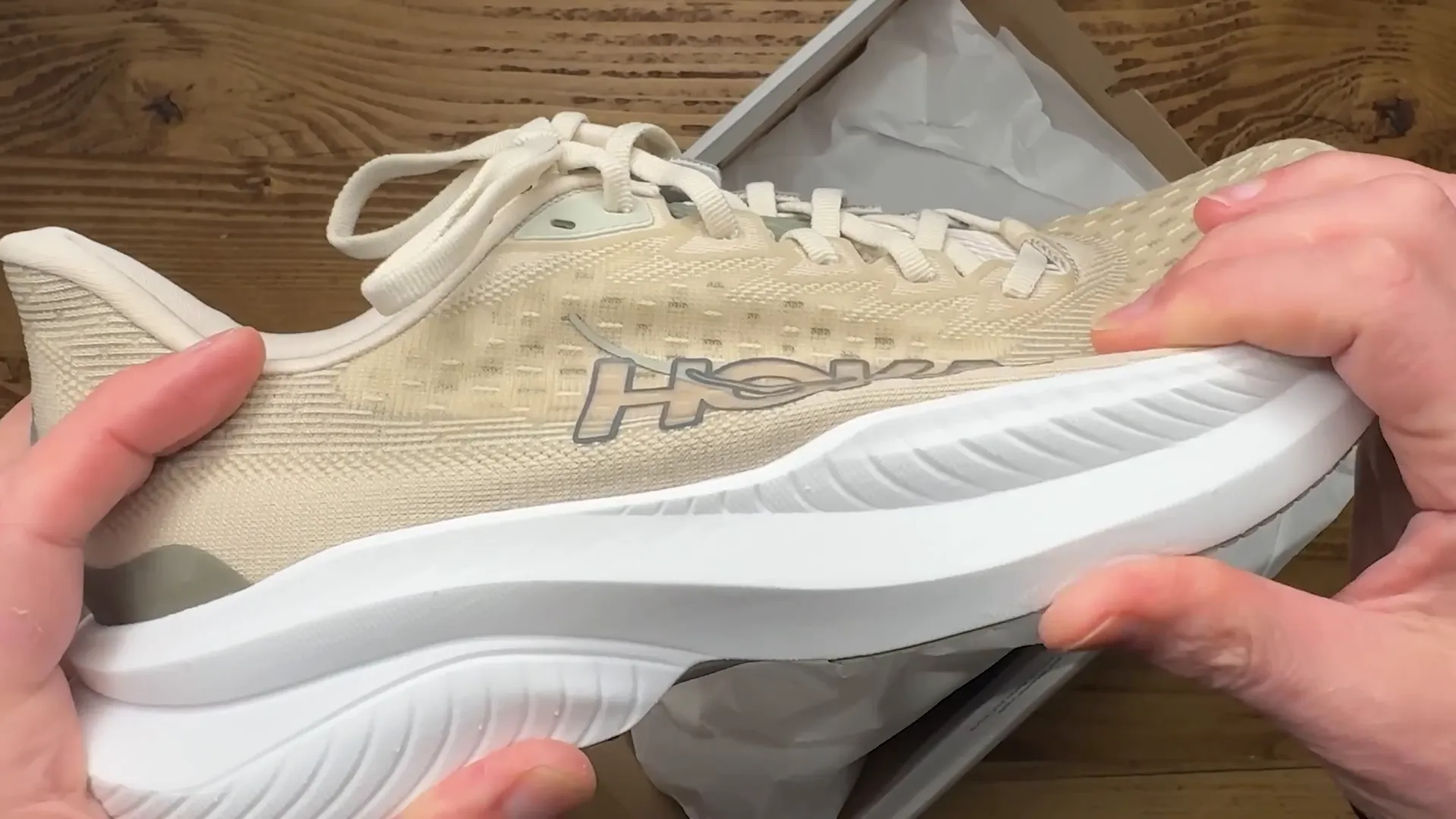 Hoka Mach 6 running shoe on pavement