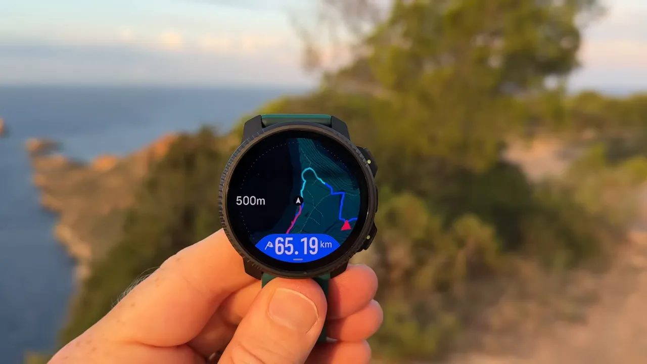 Suunto Vertical 2 AMOLED screen close-up showing bright display in sunlight