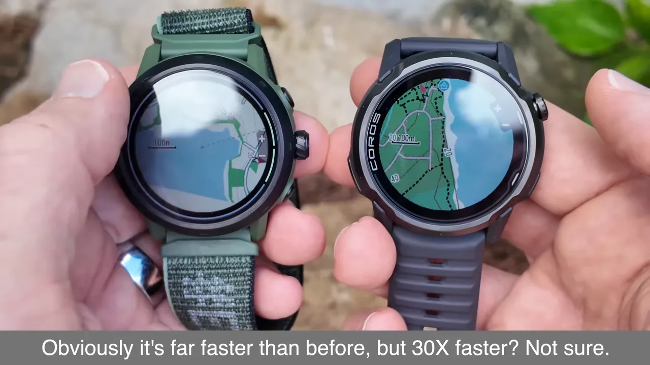 COROS APEX 4 map rendering side-by-side comparison