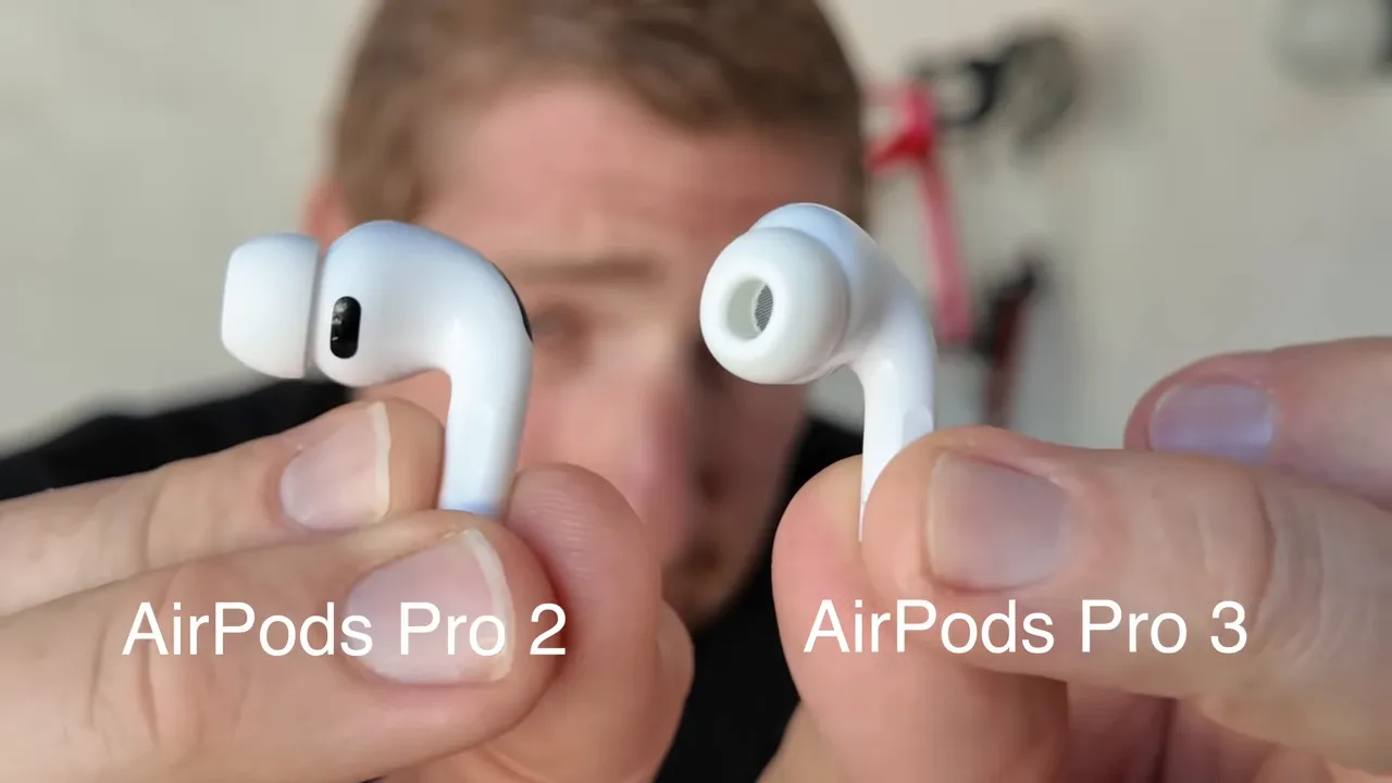 Close up of AirPods Pro 3 showing the black infrared heart rate sensor dot