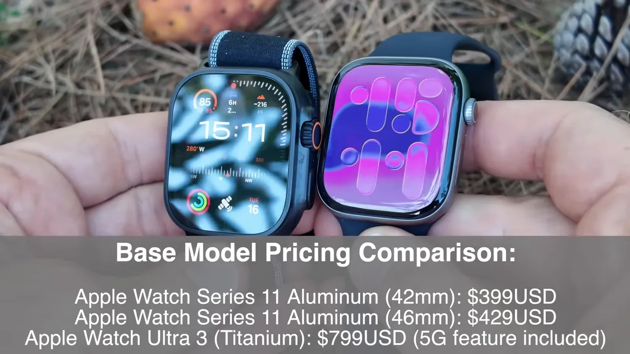 Price comparison graphic showing Ultra 3 and Series 11 starting prices