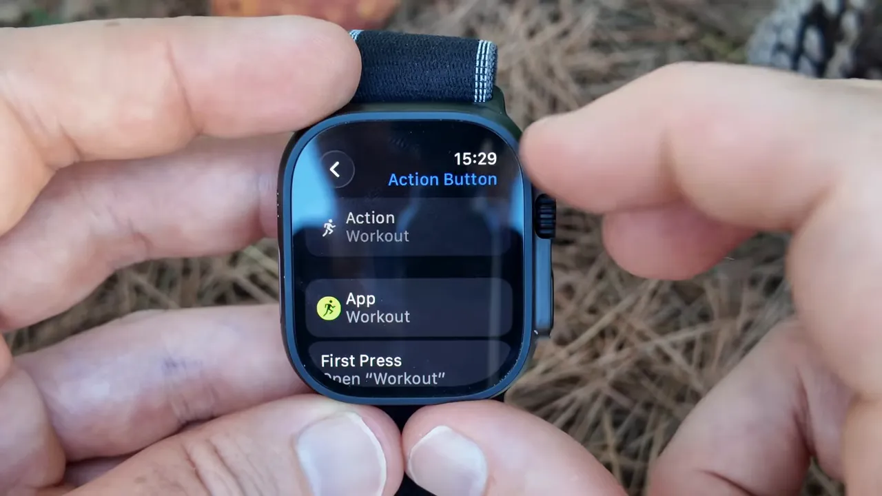 Action button demonstration on Ultra 3, launching Workout app