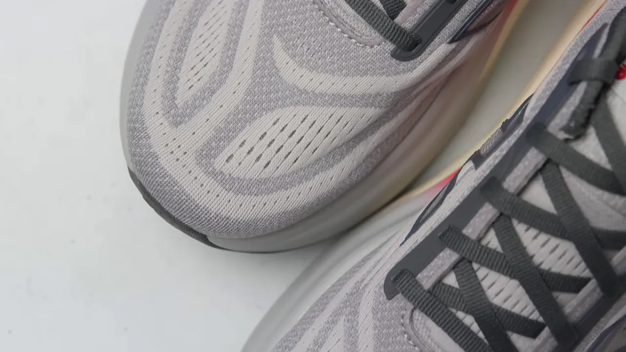 Close-up of New Balance Fresh Foam X More v6 toe box and laces